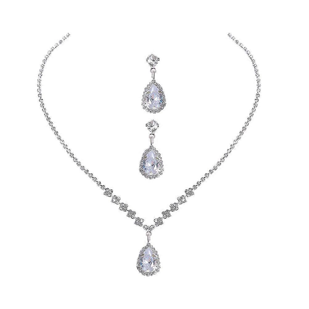 Rhinestone Necklace and Earrings Set in Silver Color for Decor with Shiny Rhinestones and Alloy Material