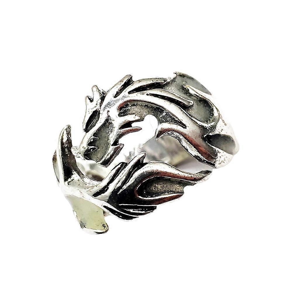 Men Adjustable Ring Punk Creative Hollow Out Retro Luminous Dragon Pattern Opening Size Silver 1Pack