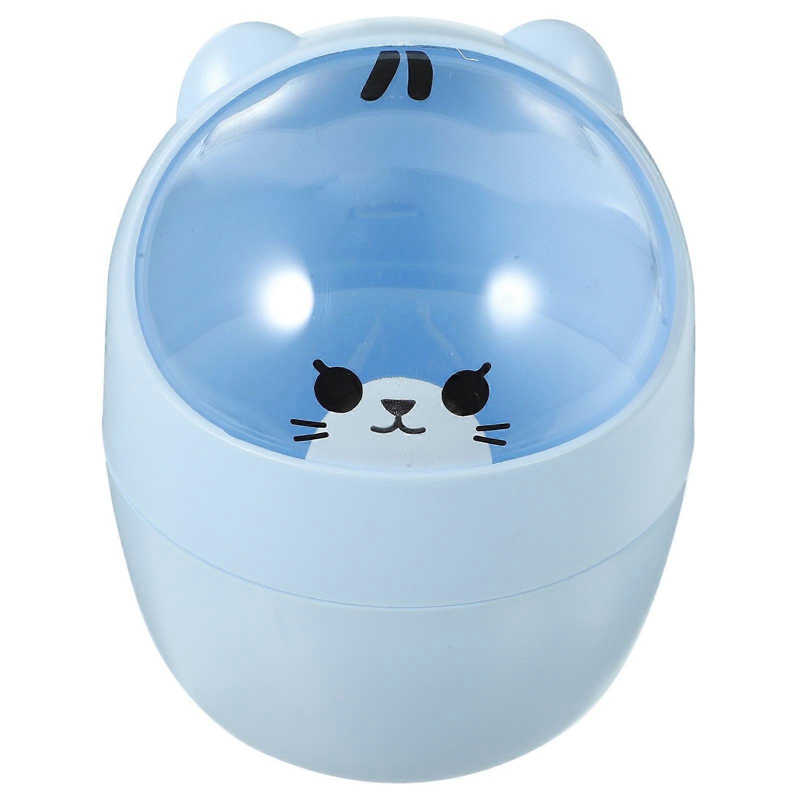 Cute Mini Tabletop Trash Can Cartoon Shaped Garbage Can Living Room Simple Design Sky-Blue 1Set