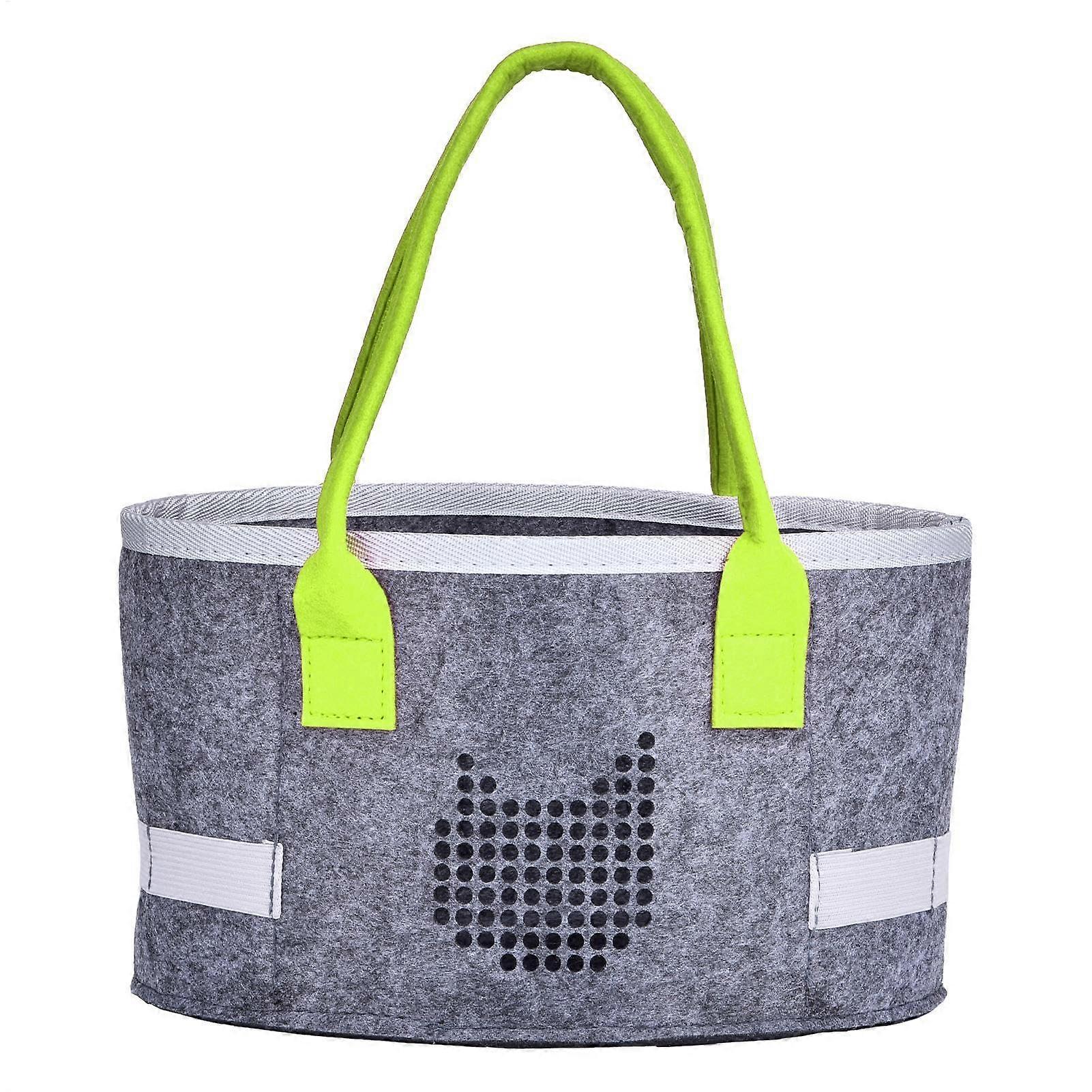 Oval felt picnic with bag, organizer of audio player, cosmetic container, green