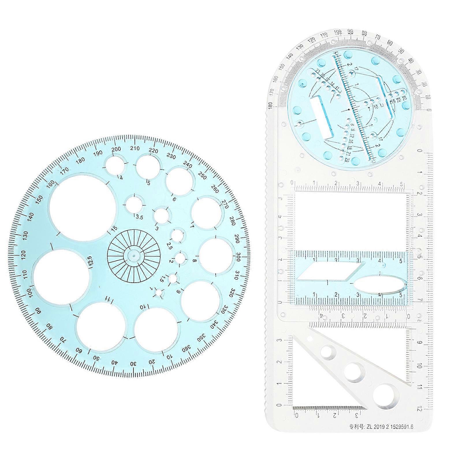 Geometric Drawing Template Measuring Tools Circular Shape Plastic Material For Students Classroom Use 2Pcs