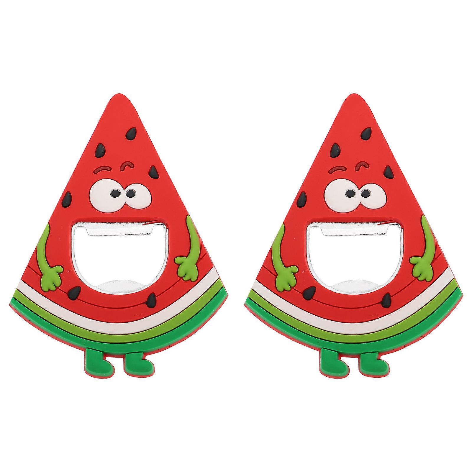 Fridge Magnetic Bottle Opener with Silicone Material and Watermelon Design for Home Use Red 2pcs