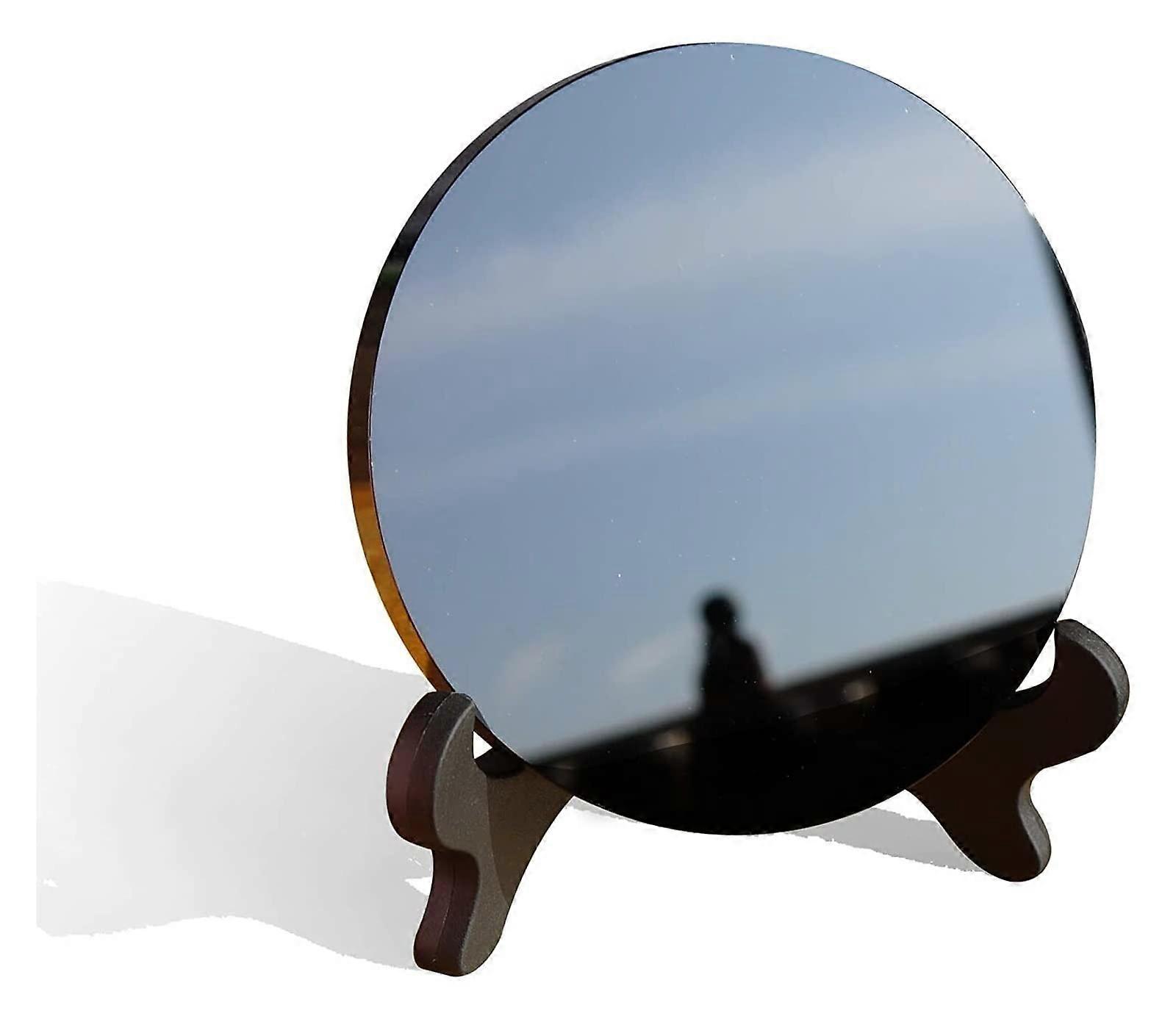 Natural Black Obsidian Scrying Mirror Crystal - 12cm Round Plate for Witchcraft, Crystal Decor with Pedestal by ERTEYIN