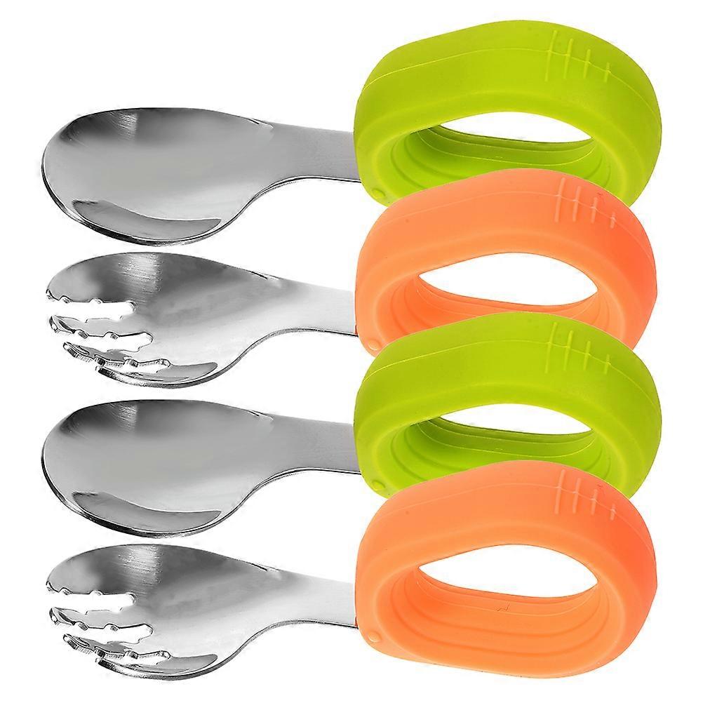 2 Sets Stainless Steel Forks & Spoons for Kids – Lightweight, Ergonomic Design for Easy Self Feeding and Cleaning