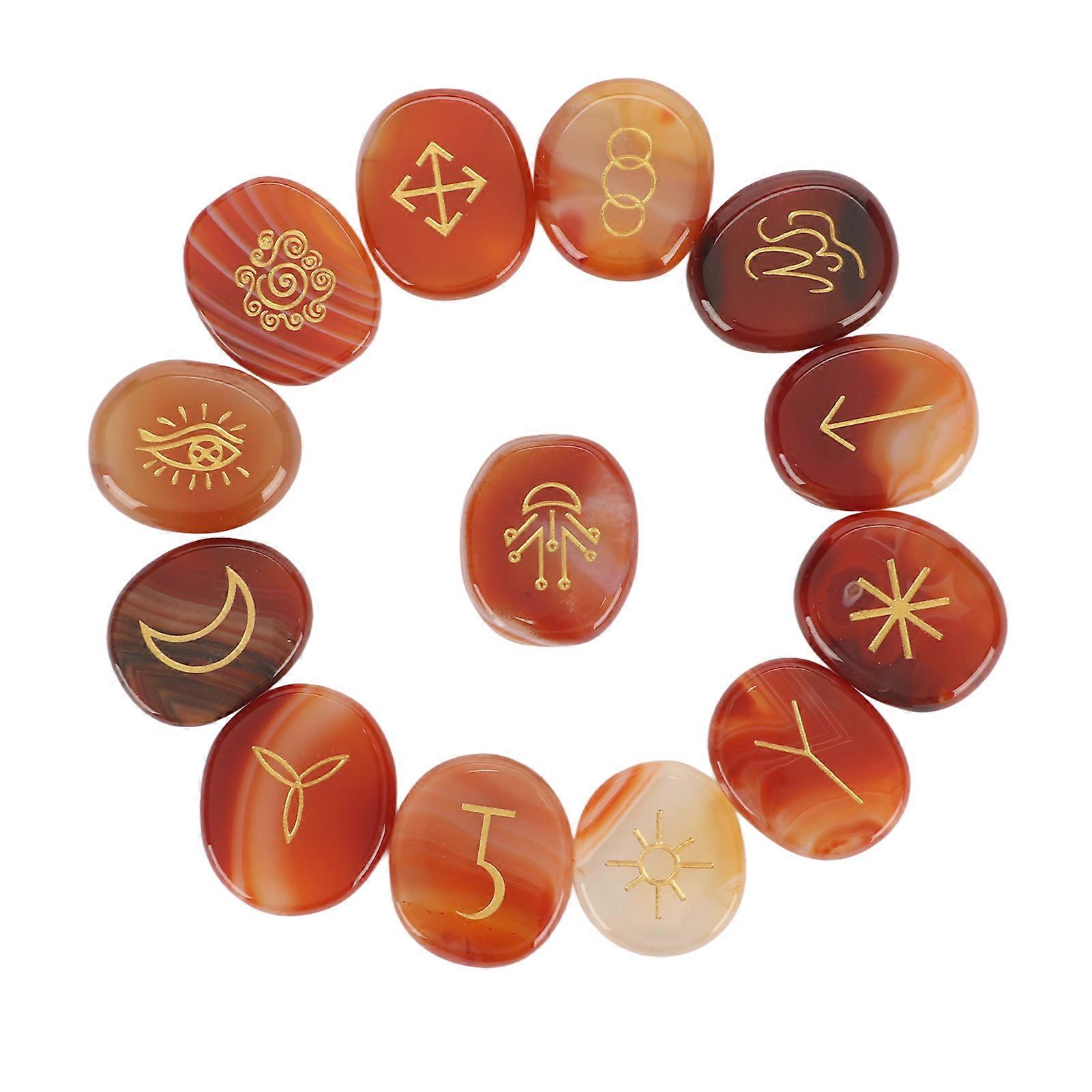 13Pcs Energy Stone Mind Soothing Stones Set with Symbol for Healing Meditation Red