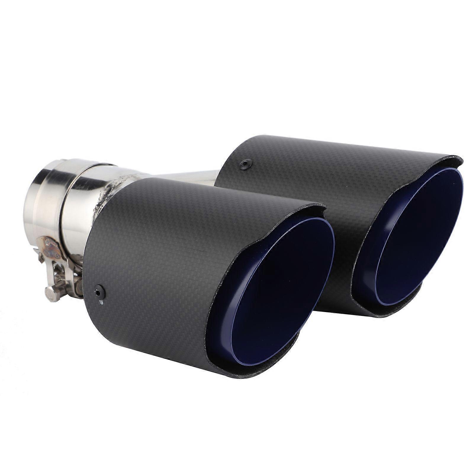 Universal Exhaust Tip Matte Carbon Fiber Y Shaped Dual Outlet 2.5in Inlet Left Side Mount