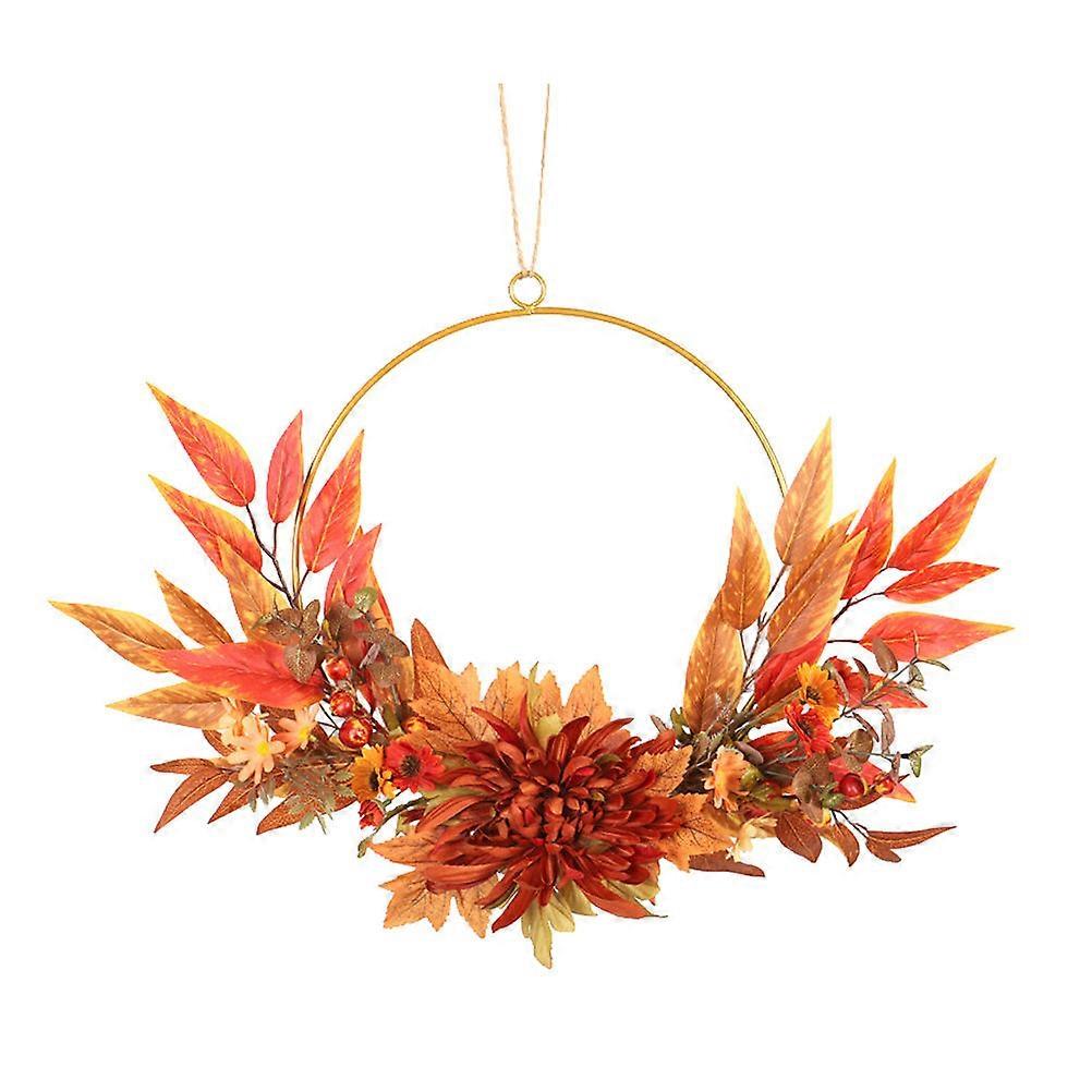 Masteelf 1Pc Thanksgiving Orange Harvest Autumn Garland Simulated Wreath for Decorative Use
