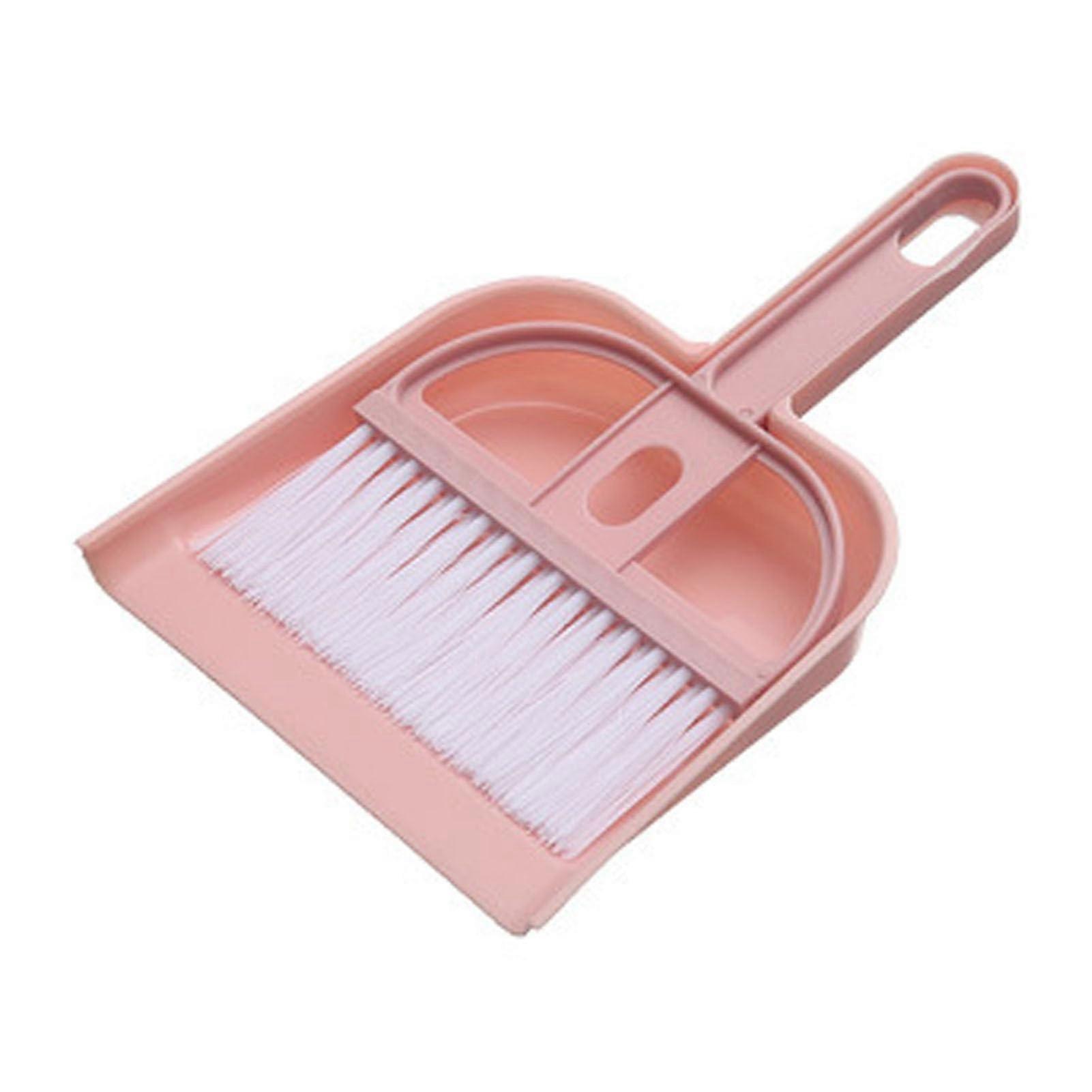Mini Desktop Broom with Hanging Hole, Pink Plastic Broom for Cleaning Desktops and Small Spaces