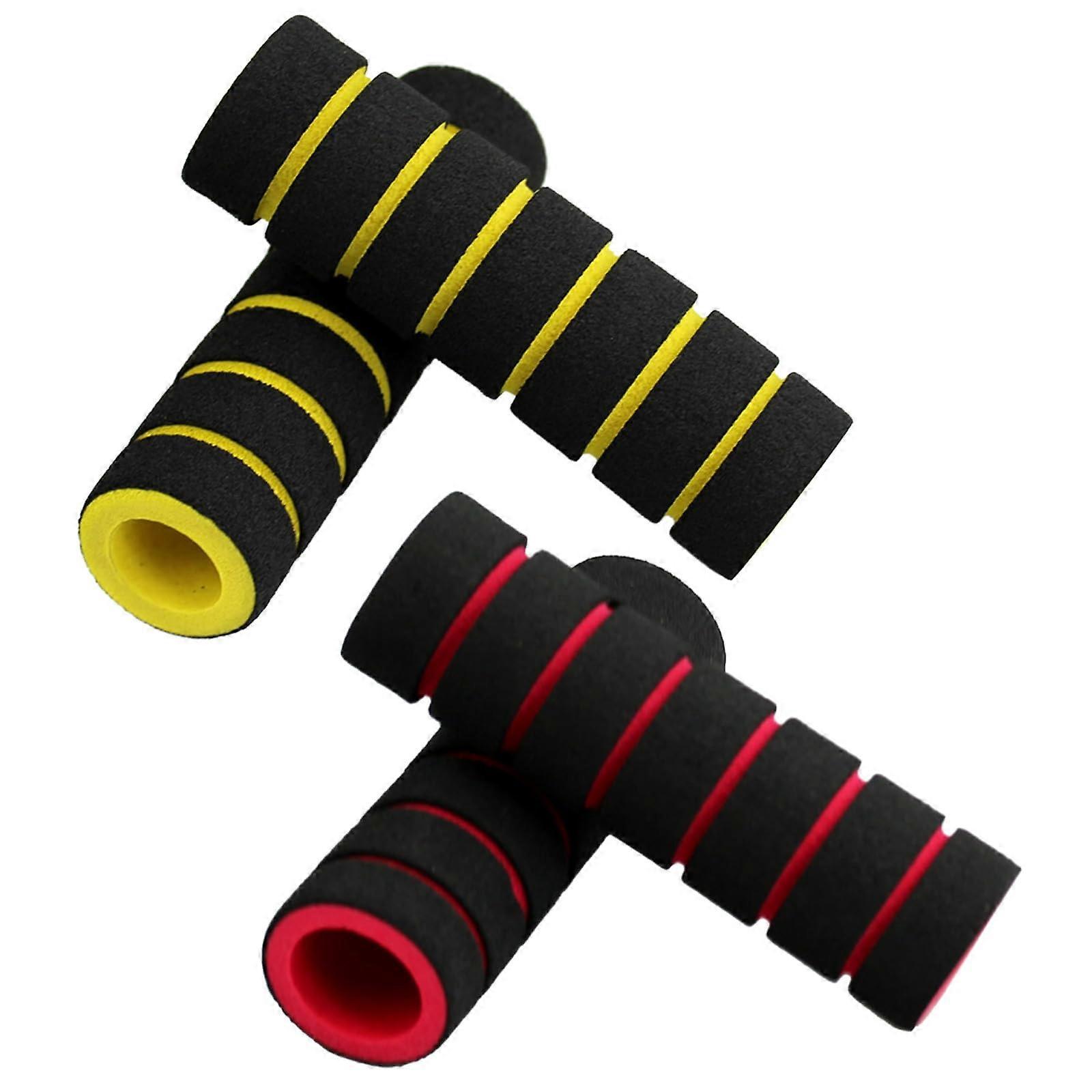 2 Pairs Shock-Absorbing Mountain Bike Handlebar Grips, Foam Rubber, Compatible with Bicycles, Red Yellow Color