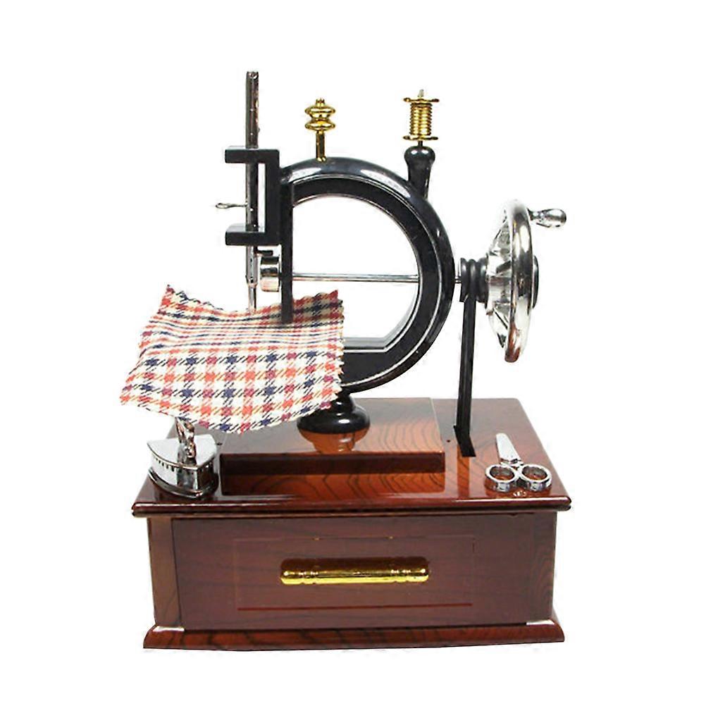 Musical Boxes Miniature Sewing Machine Shape Brown 7.9×5.7×4.7in Plays Music Rotating Pedals 1Pack