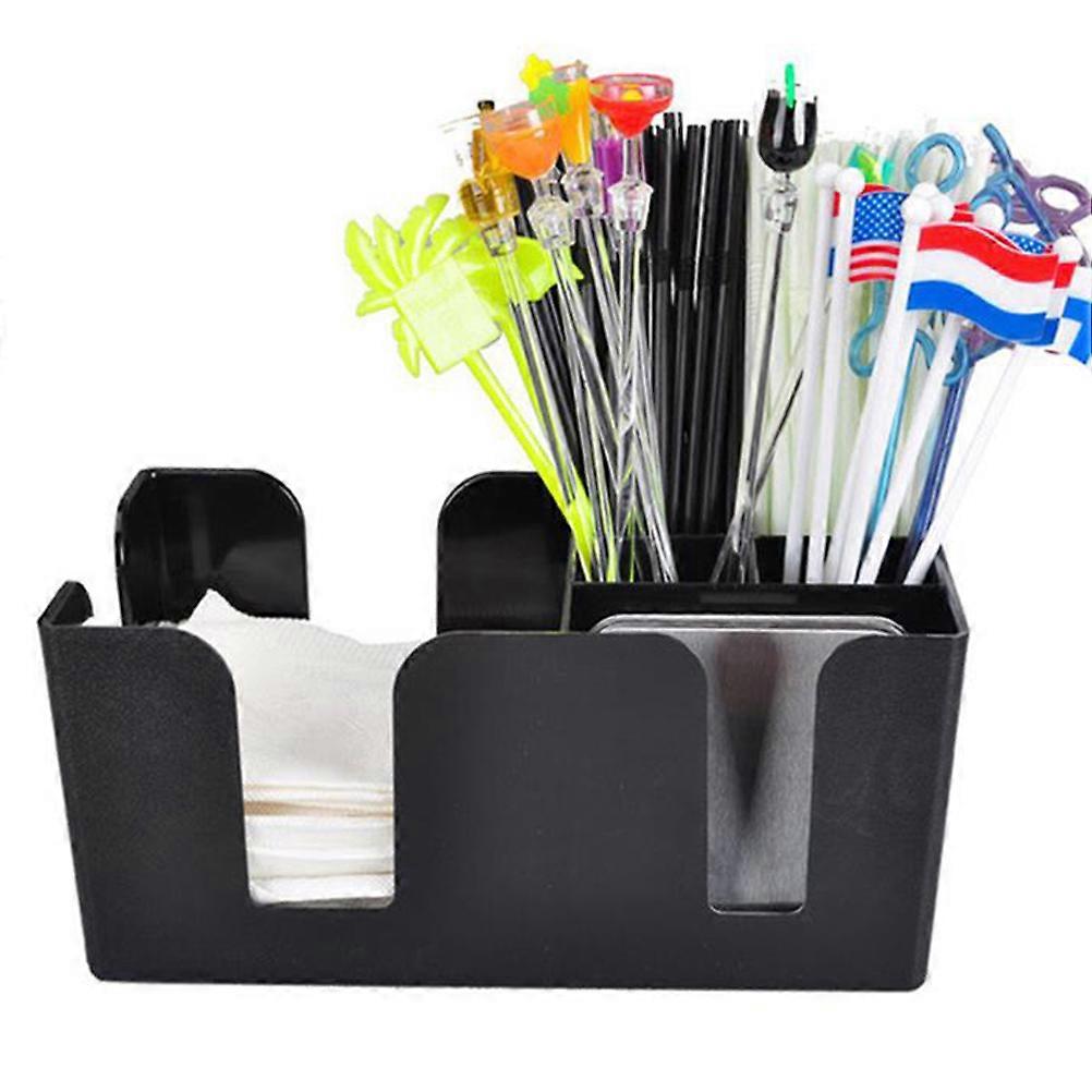 Multi Function Storage Organizer For Ktv Tea Shop Black Color Rectangular Shape Practical Straw Dispenser 1Pcs