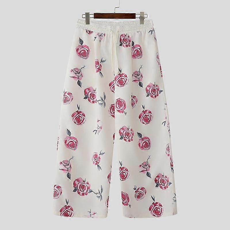 INCERUN Men Bohemia Drawstring Floral Printing Elastic Waist Holiday Long Pants