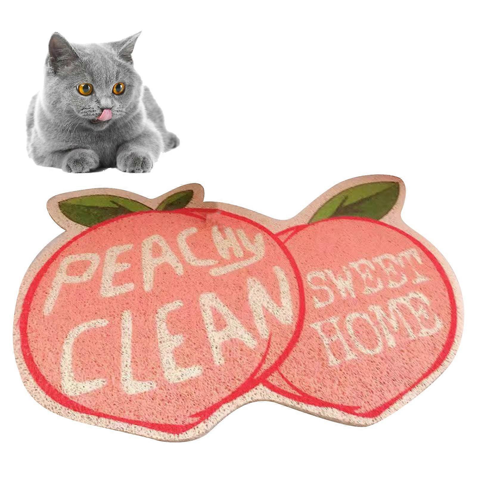 Mat for sustainable cat litter with flexible fruit design for clean pet food dishes, PVC material (40 x 60 cm) 40 x 60 cm 40 x 60 cm peach pattern