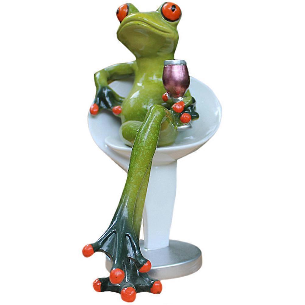 Drinking Frog Decor Adornment in Green Resin for Desk or Table inches