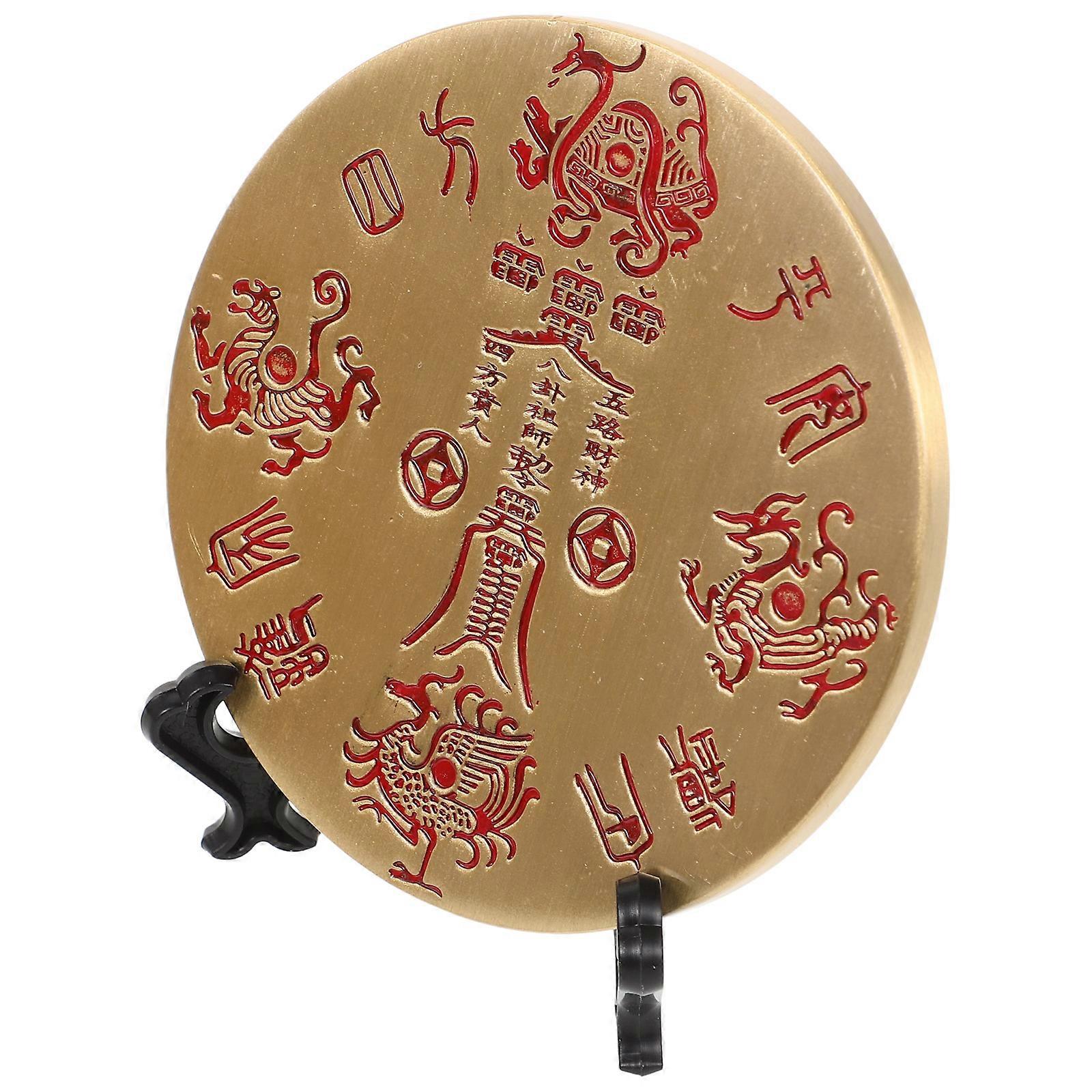 Brass Bagua Mirror Ornament for Home Feng Shui Protection Desktop Display with Stand Chinese Eight Trigrams Symbol Living Room Decor