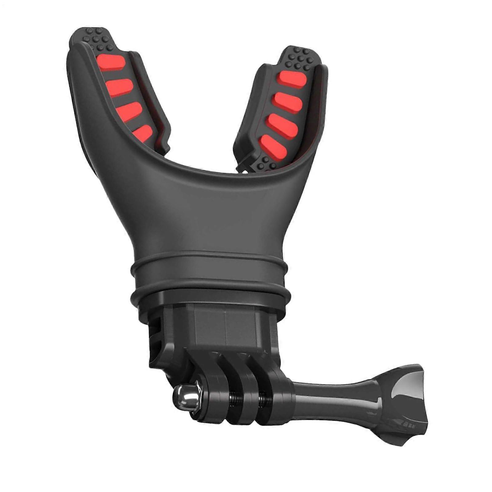 Camera Backpack Clip, Action Camera Clip for Snorkeling, Live Streaming, Climbing, Surfing, Lightweight Silicone Mouthpiece, Black/Red