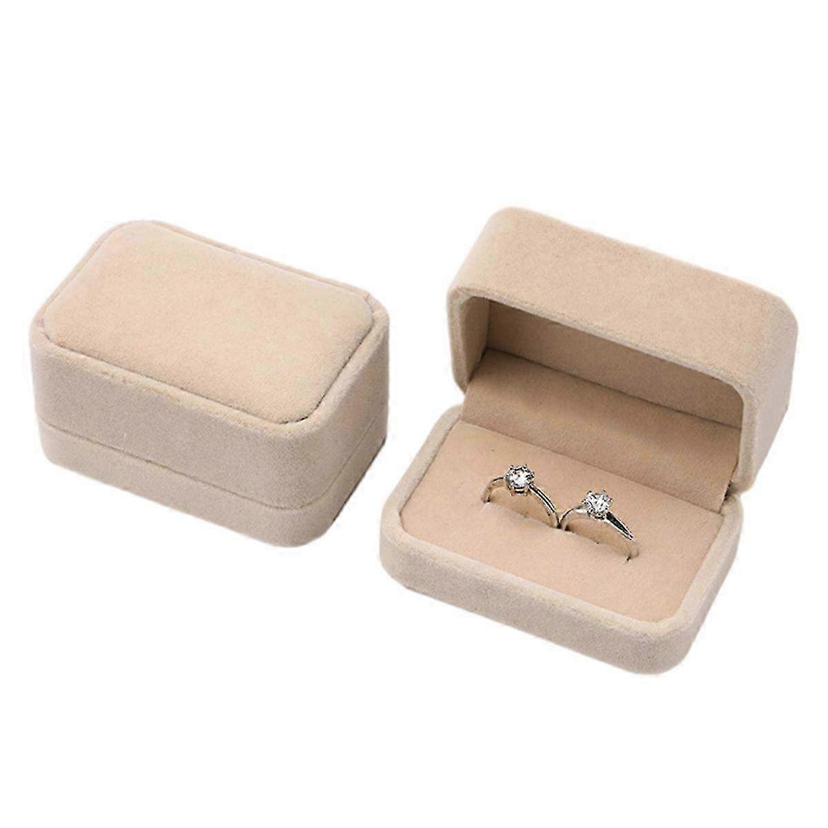 المخملية خاتم حامل مربع للخطوبة وحفل الزفاف - خمر مزدوج حلقة عرض حامل مع غطاء قابل للفصل وتصميم مستطيل أنيق