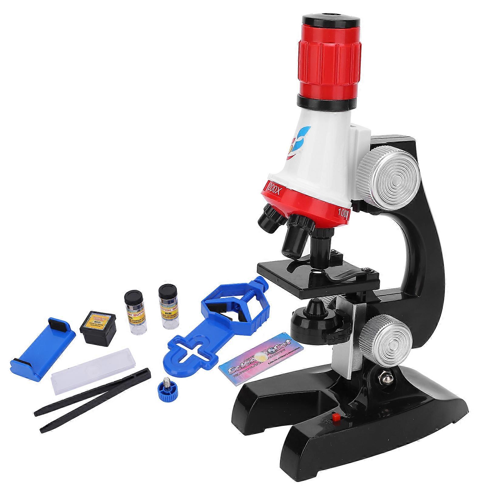 100X-400X-1200X Kid Children Microscope Set LED Biological Microscope Educational Science ToyRed