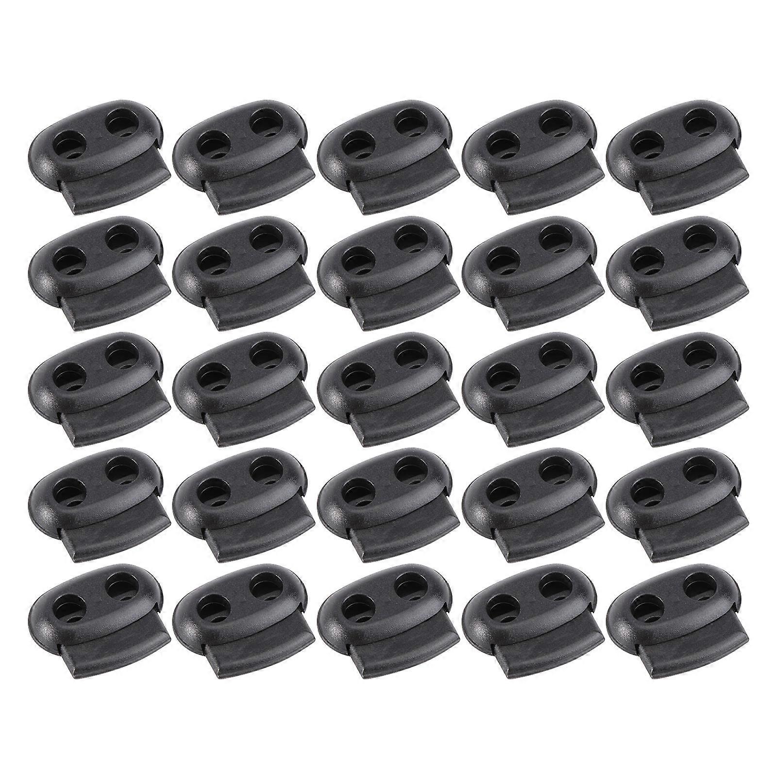 50PCS Universal Backpack Mountaineering Bag Plastic Threading Buckle Double Hole Cord Lock(Black)