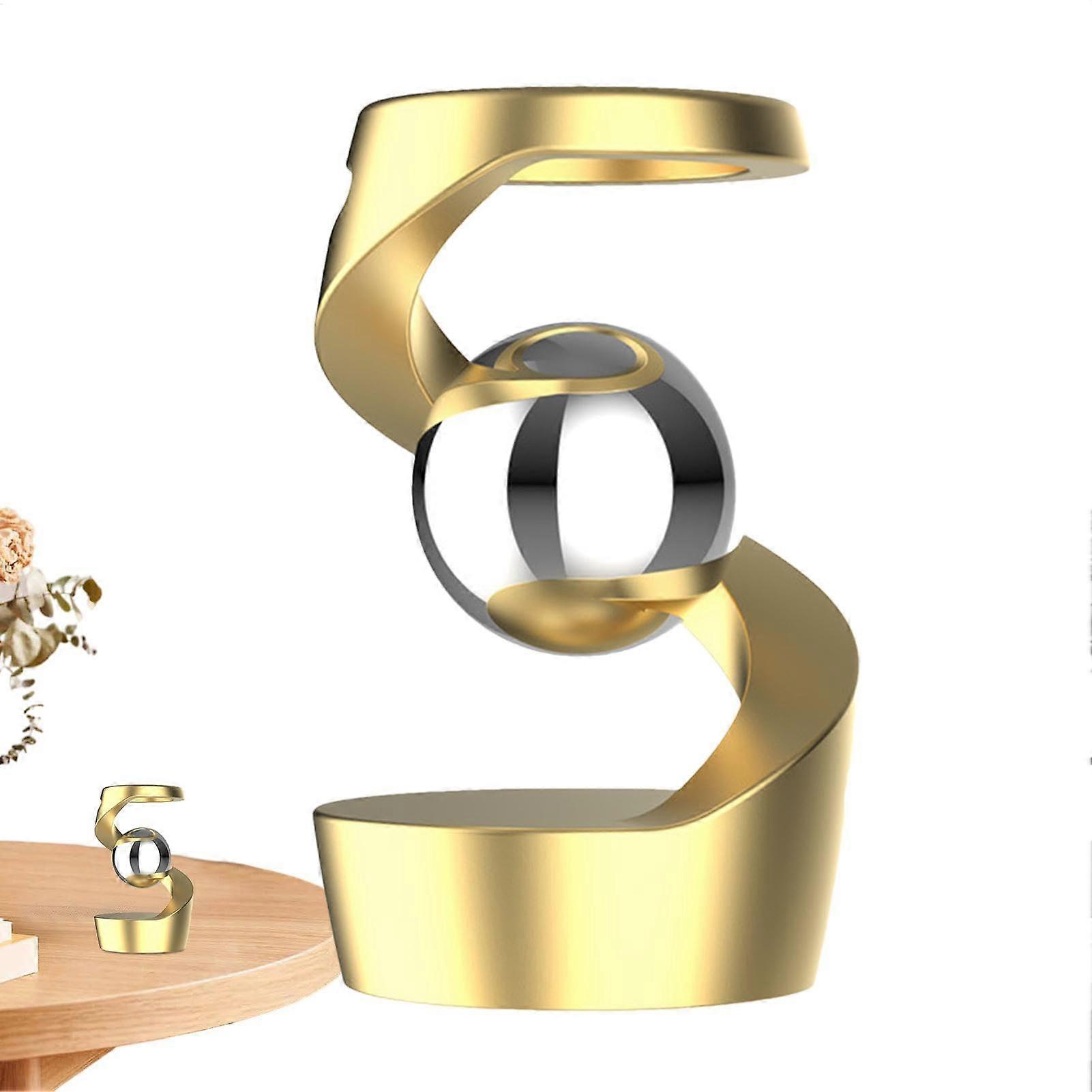 Gravity Defying Desk Toy Optical Illusion Ball Gold With Silver Beads