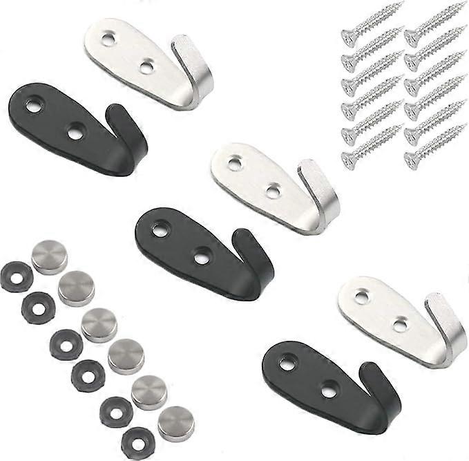 6-Pack Double Cap Wall Hooks Stainless Steel Key Hooks (Black, Silver)