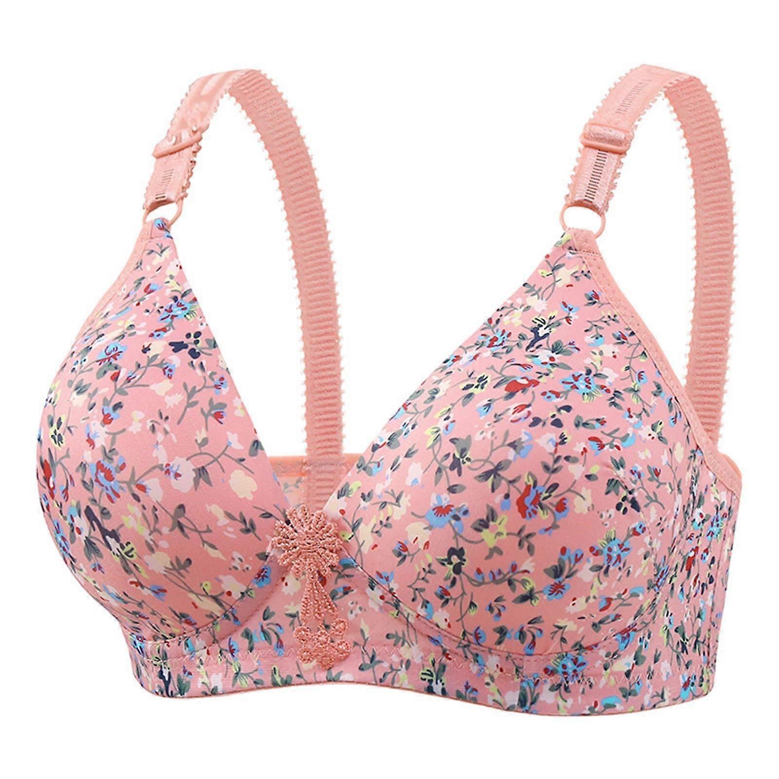 Women's Comfortable Seamless Soft Bra Push Up Floral Print 40B Pink