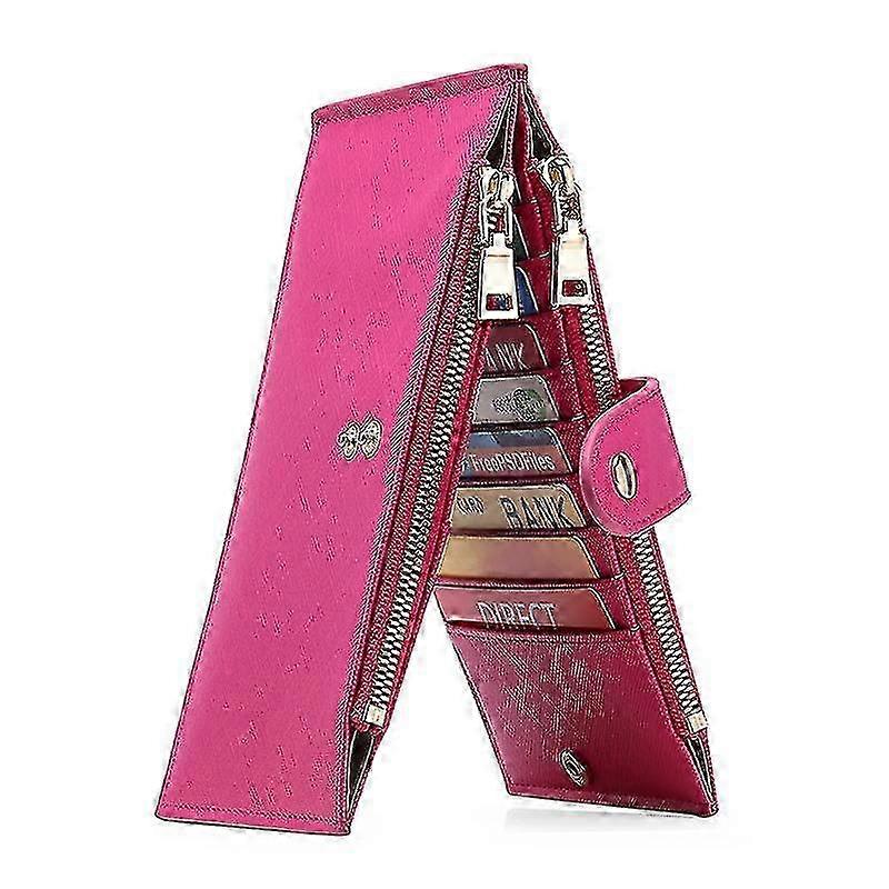 Ladies Wallet Rfid Blocking Bi-fold Multi-card Wallet With Zipper Pocket (rose Red)