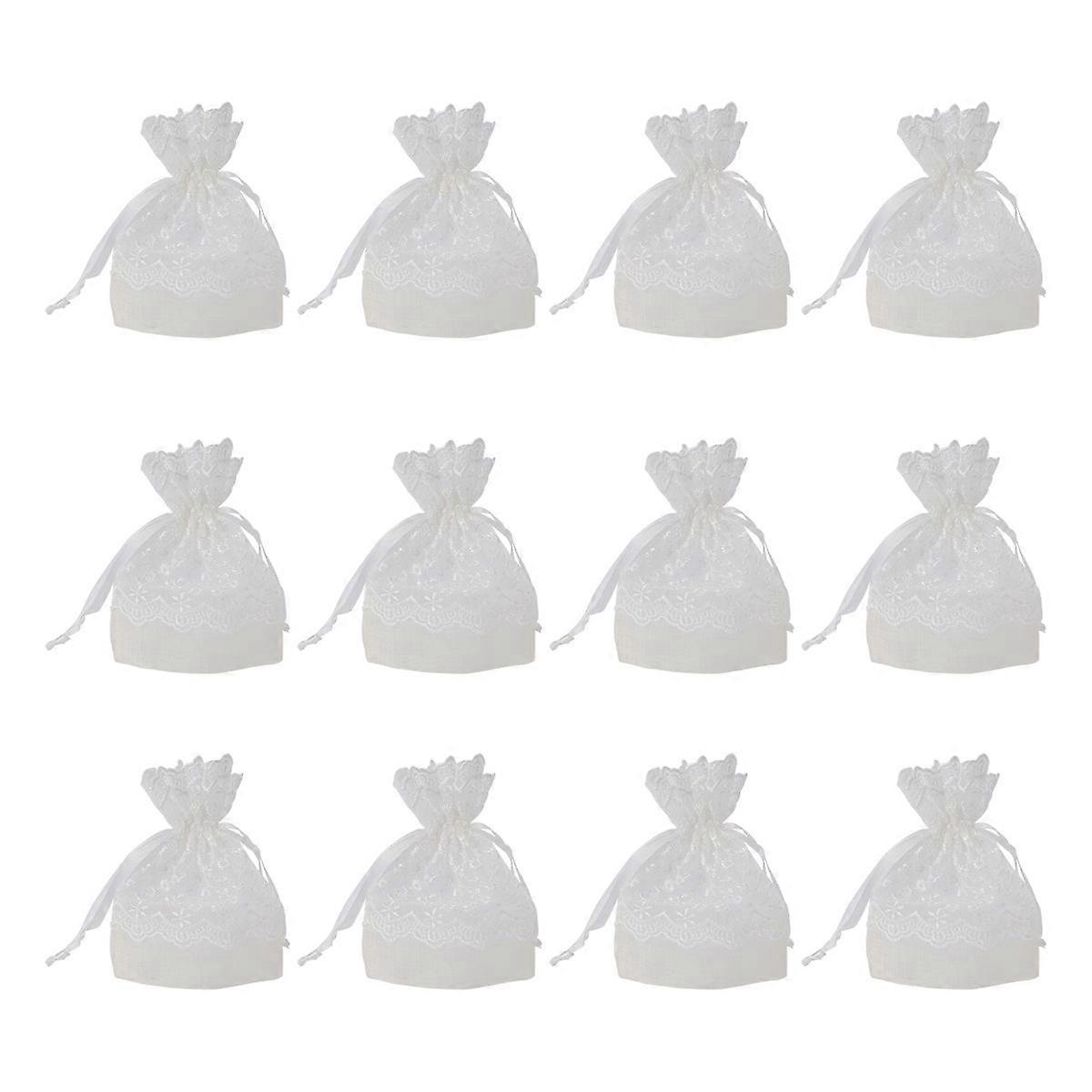 12pcs Bundle Storage Bag Stars Pattern Lace Bag Drawstring Jewelry Pocket White