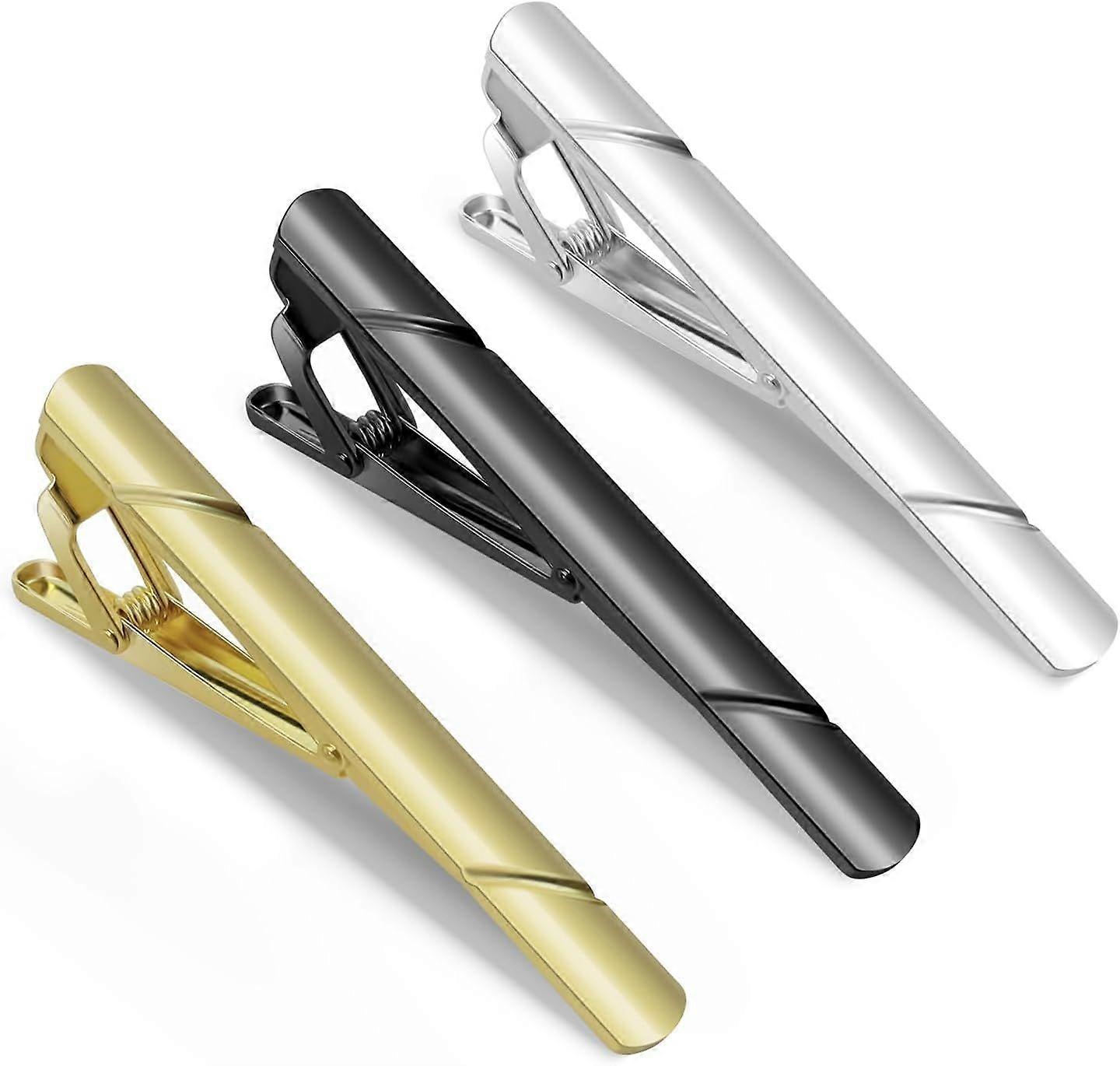 Tie Clips for Men Black Gold Silver Classic Tie Bar Clip Set