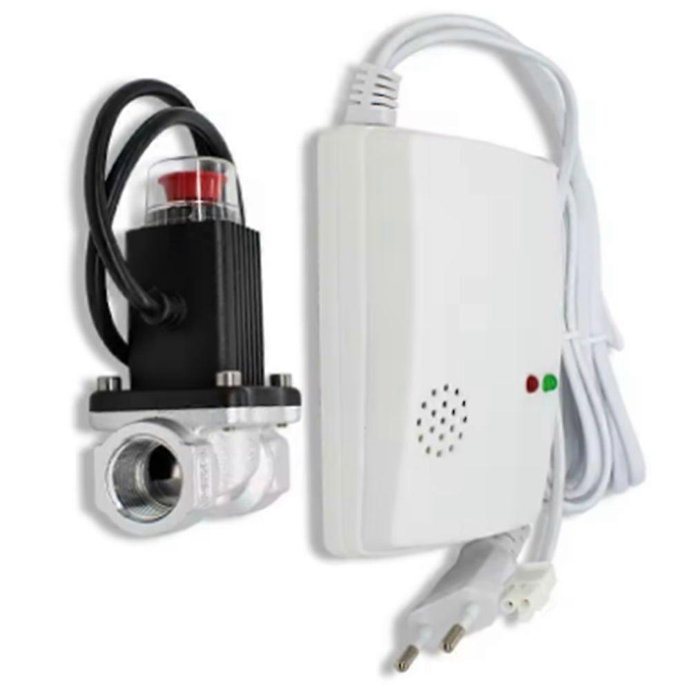 Gas Leakage Detector with Emergency Shut Off Solenoid Valves Natural/ Alarm Sensor Monitor EU Plug