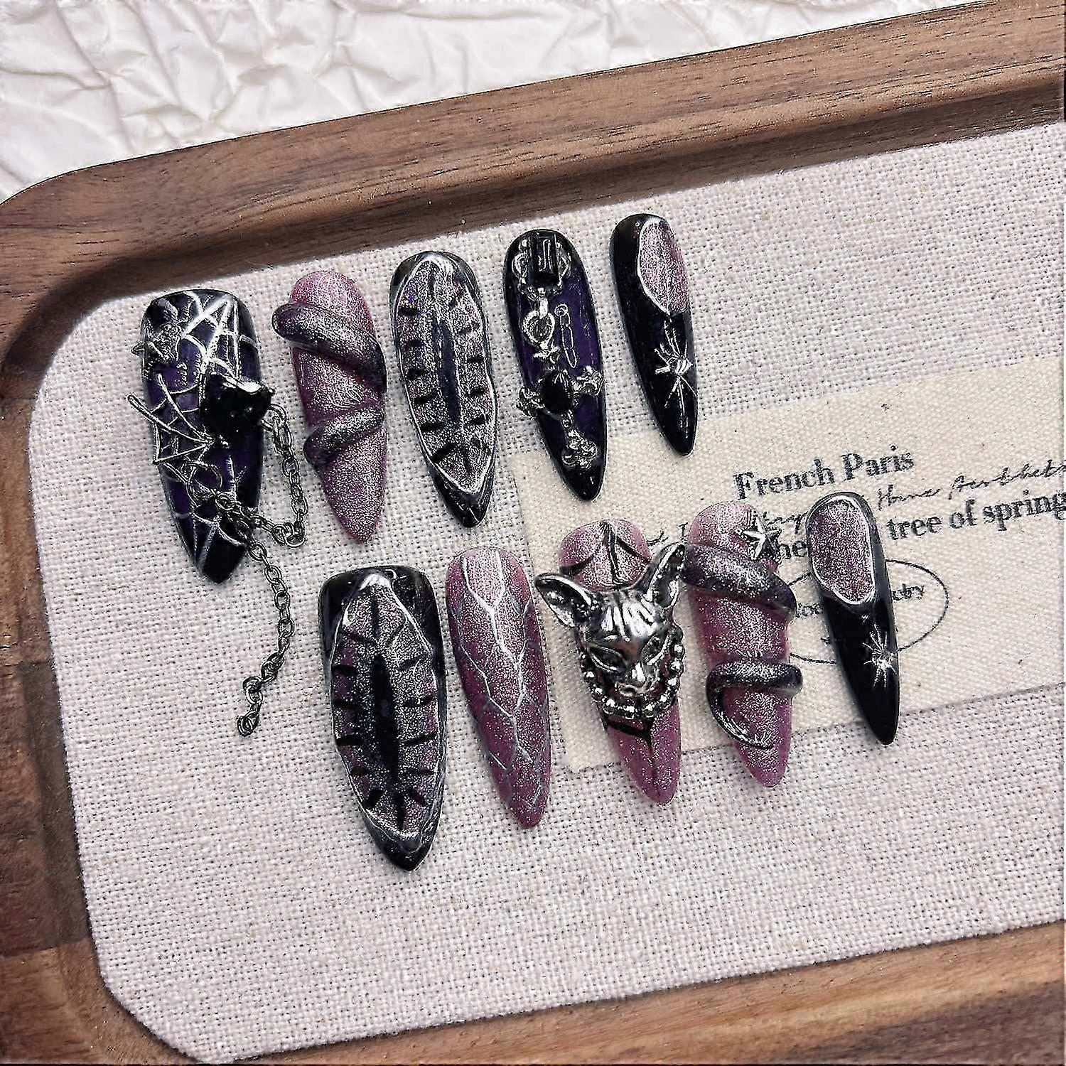 Gothic Purple Snake Press on Nails Stiletto False Nails