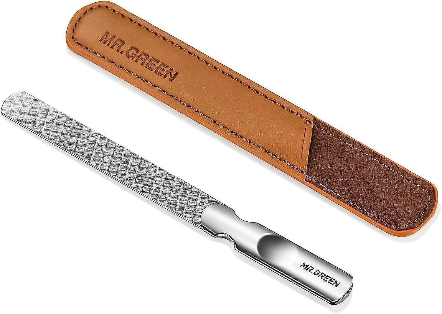 Stainless Steel Nail File with Anti-Slip Handle and Leather Case, Double Sided