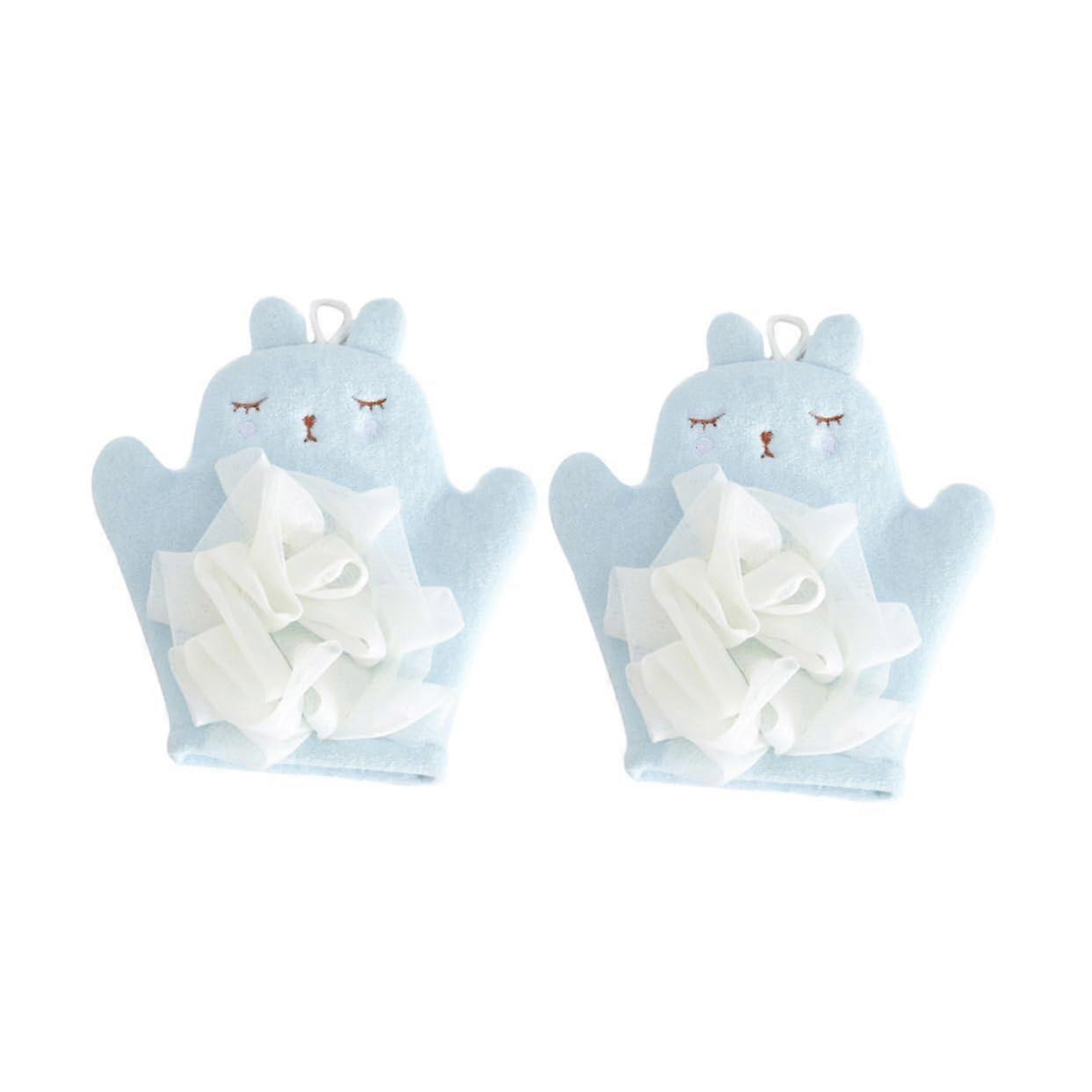 2pcs Dualuse Shower Sponge Loofah Gloves Scrubber For Body Scrubbing Eczema Care Blue