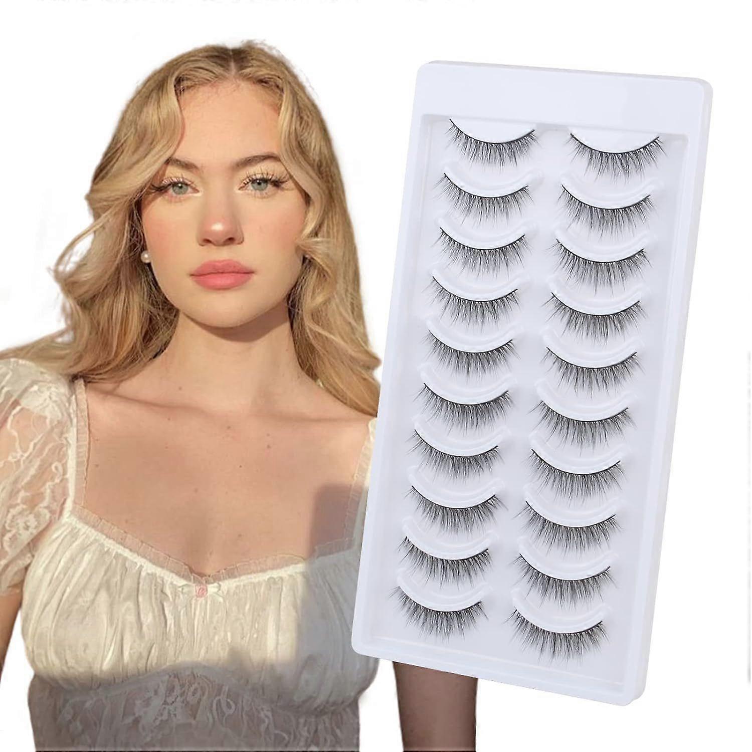 False Eyelashes Natural Look 10 Pairs Mink Faux Mink Artificial Eyelashes Short Fake Las