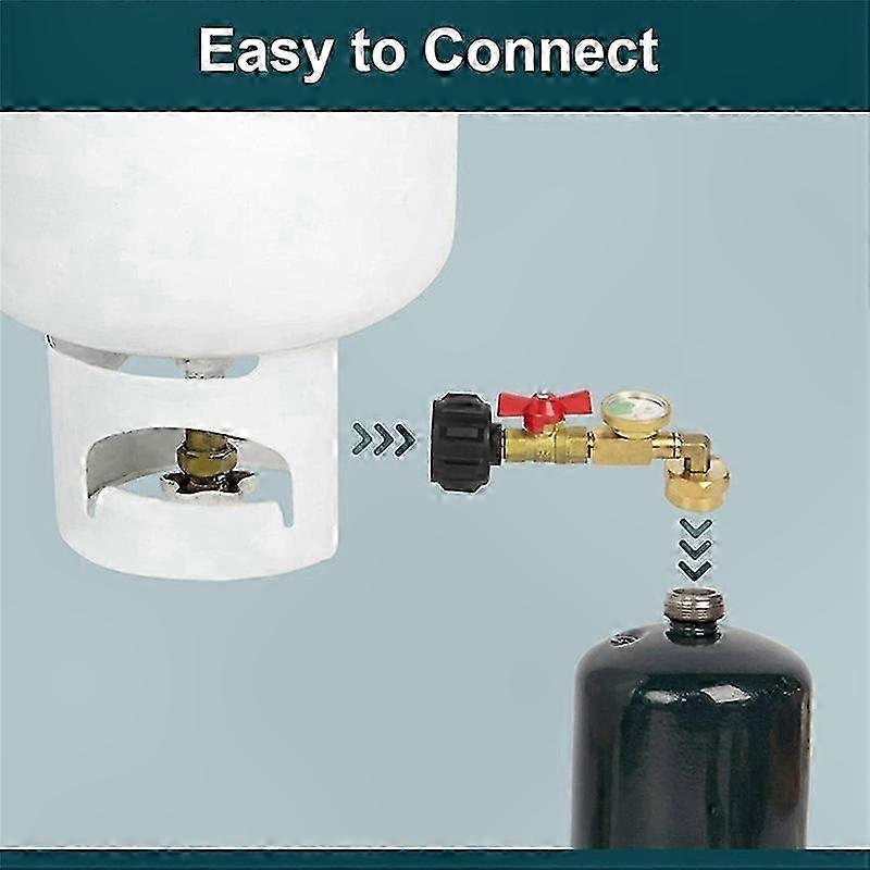 Propane Refill Adapter with Valve, Gauge, and 90-Degree Elbow for 1LB Bottles from 20LB Tank