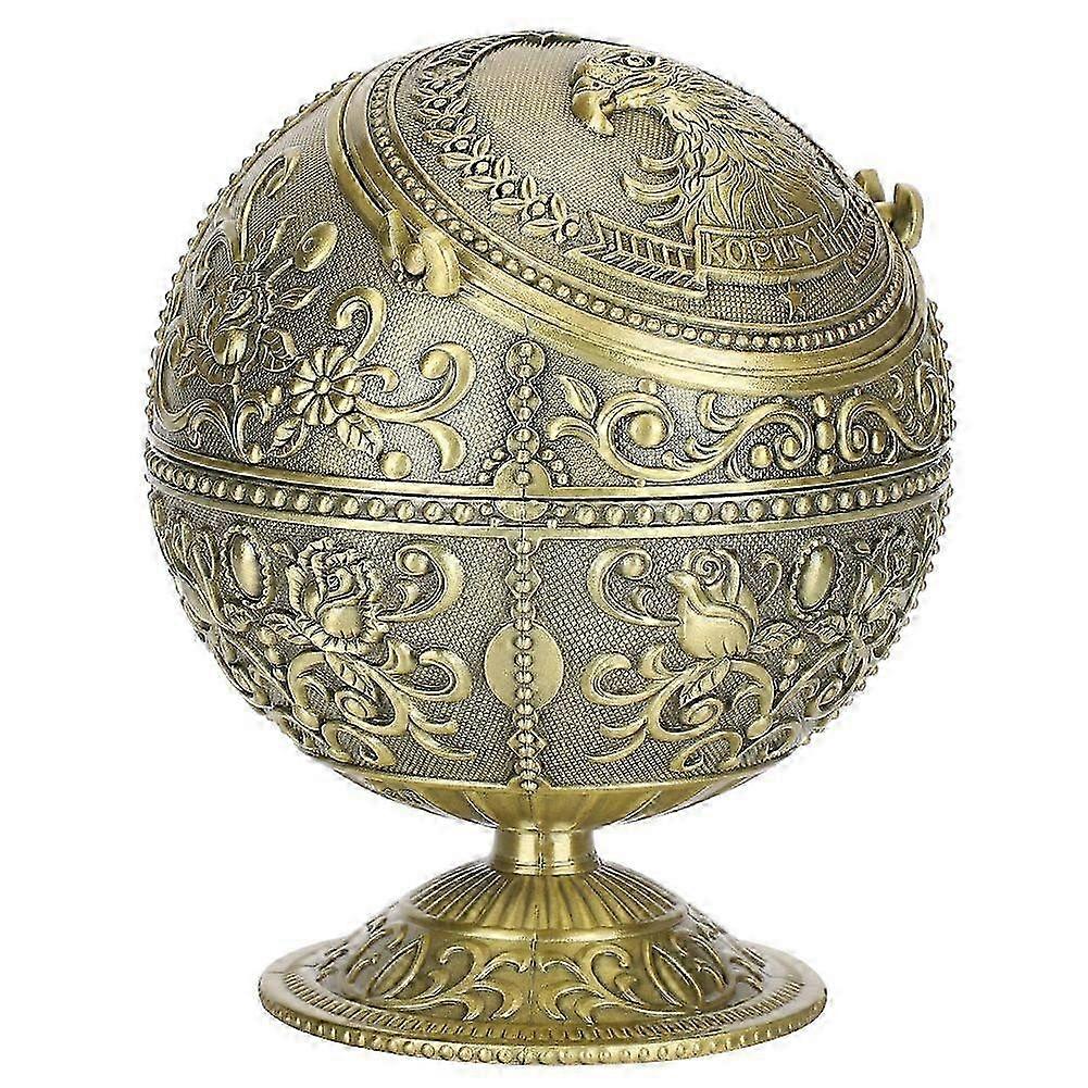 2025 Latest Model Retro Ashtray W/Lid Globe Eagle Embossment Pattern Zinc