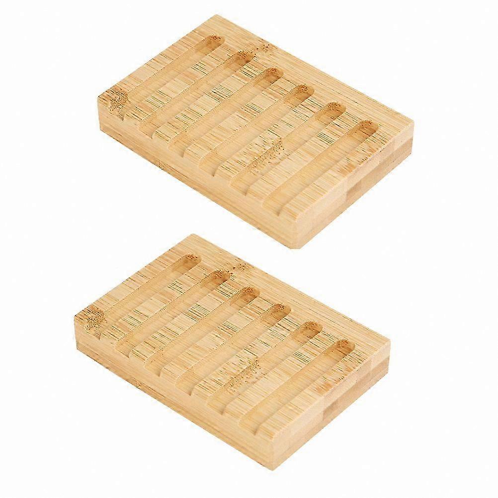 Bamboo Soap Dish with Drainage for Bathroom and Toilet Use, 11.5x8x2cm, Set of 2