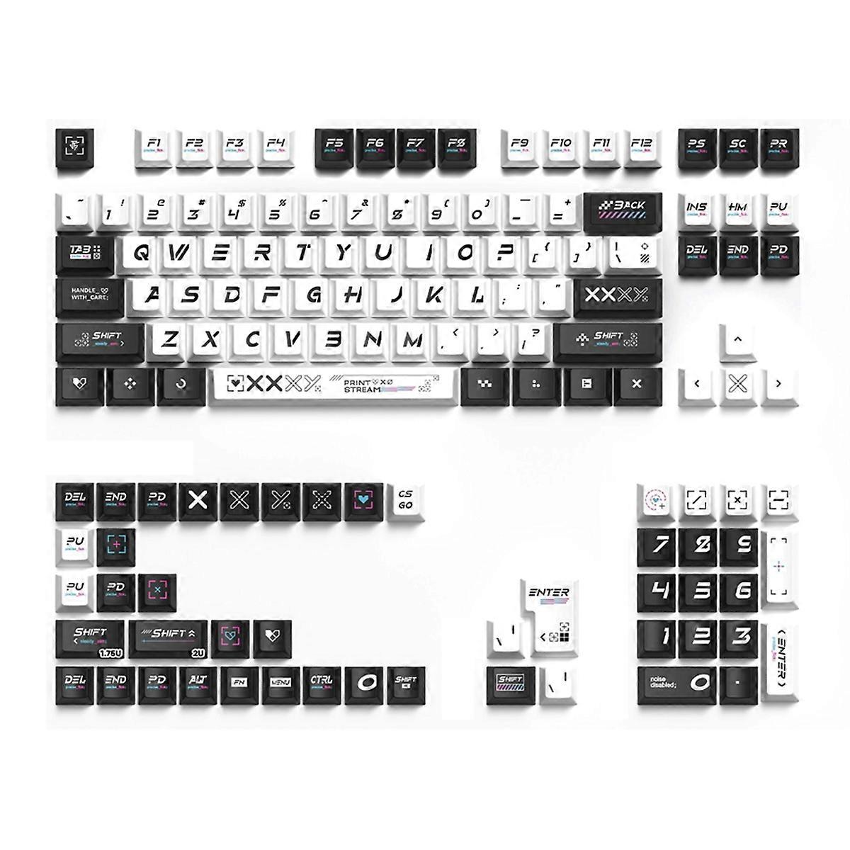 135-Key Keycaps Set PBT Dye Sublimation Black and White Keycaps for Mechanical Keyboards Replacemen