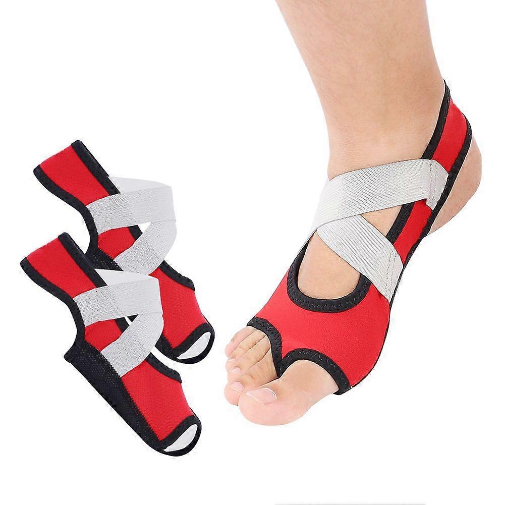 1 Pair Red M Women Yoga Non-slip Pilates Barre Soft Wrap Open-toed Dance Training Shoes