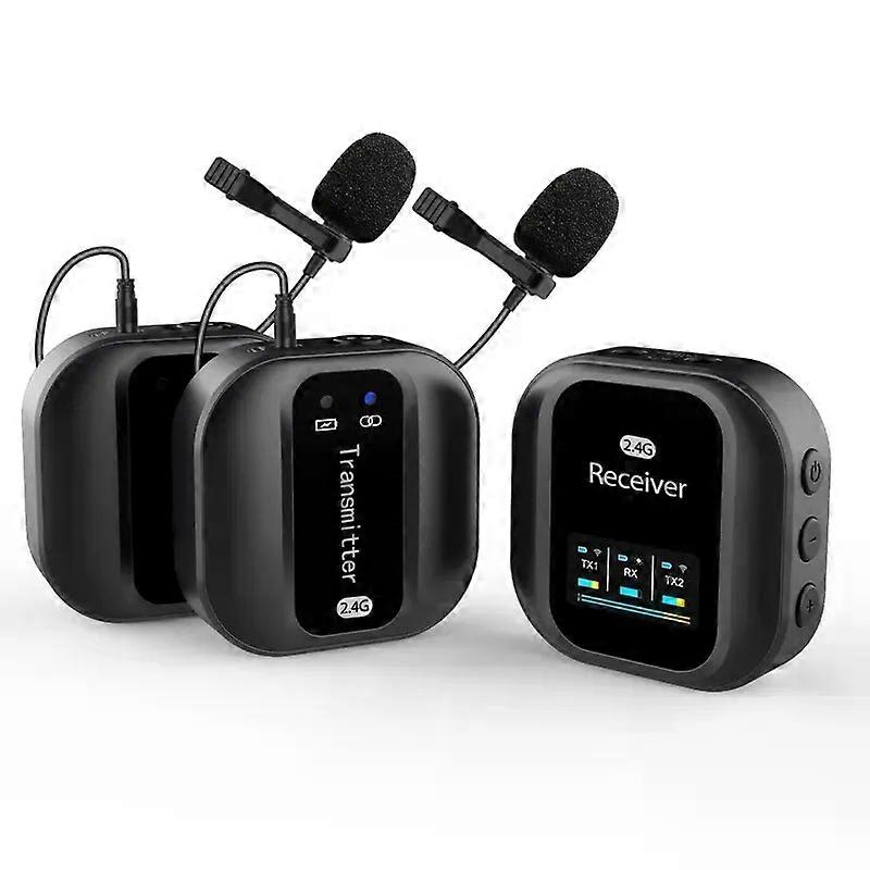 Wireless Lavalier Microphone 24GHz Dual Channel Wireless Lapel Mic with Noise Cancellation for DSLR Cameras Camcorders Phones