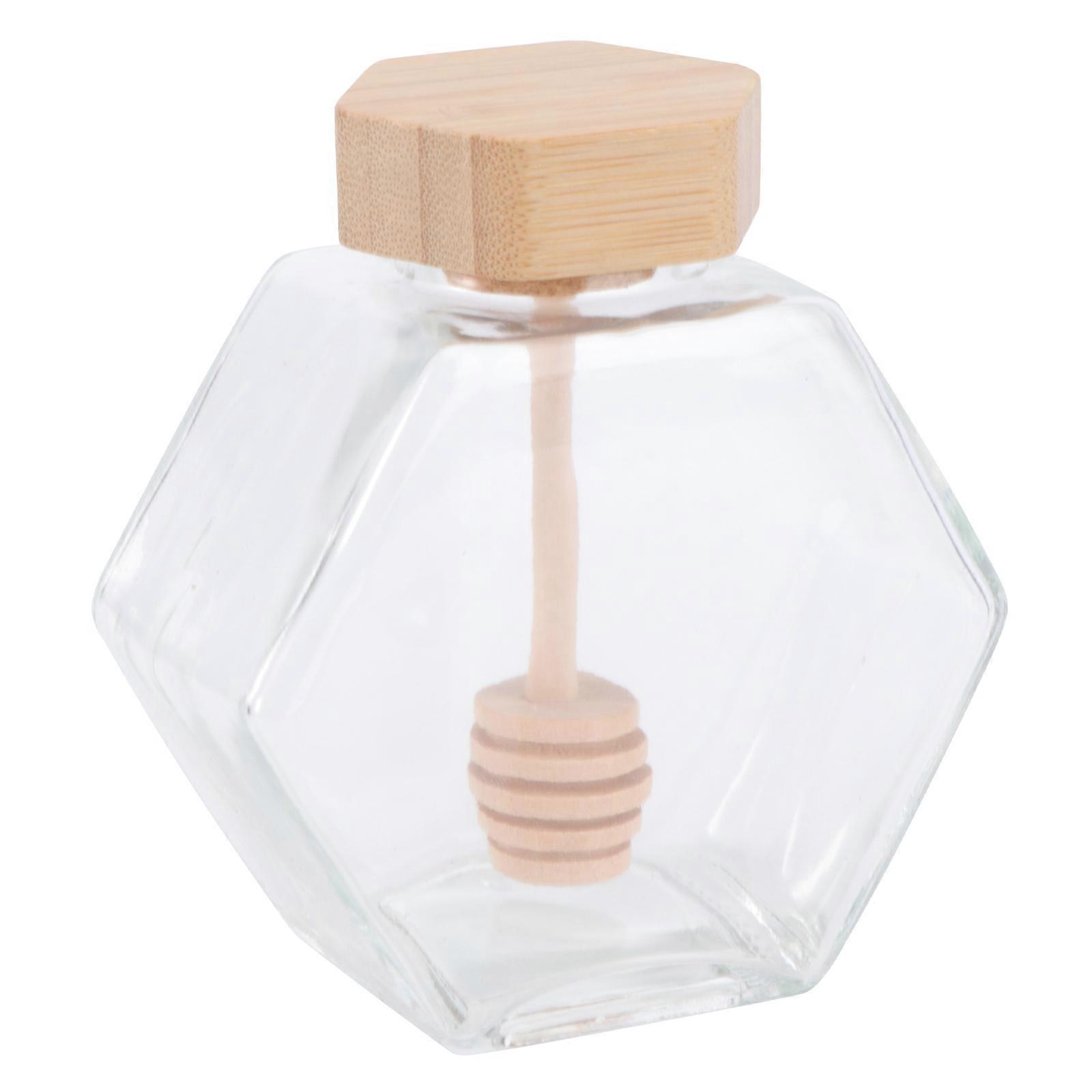 Jar and Dipper Set Clear Honey Pot 3Pcs for Storage and Kitchen
