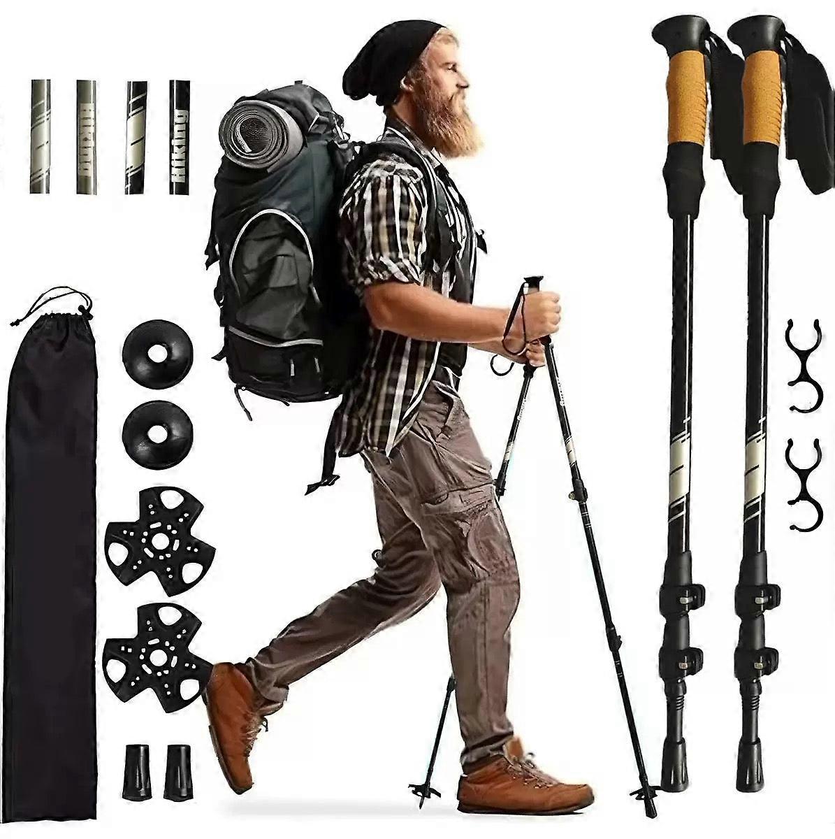 Trekking Poles - Lightweight, Collapsible Hiking Poles For Snowshoe & Backpacking Gear - Pair Of 2 Walking Sticks For Hiking, Black