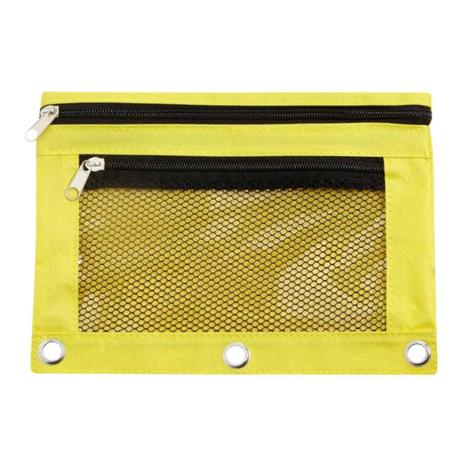 Pencil Pouch 3 Ring Binder Pouch w/Rivet Enforced Rings Holes, Mesh Window, Bright Assorted Color Zipper Pouches Case