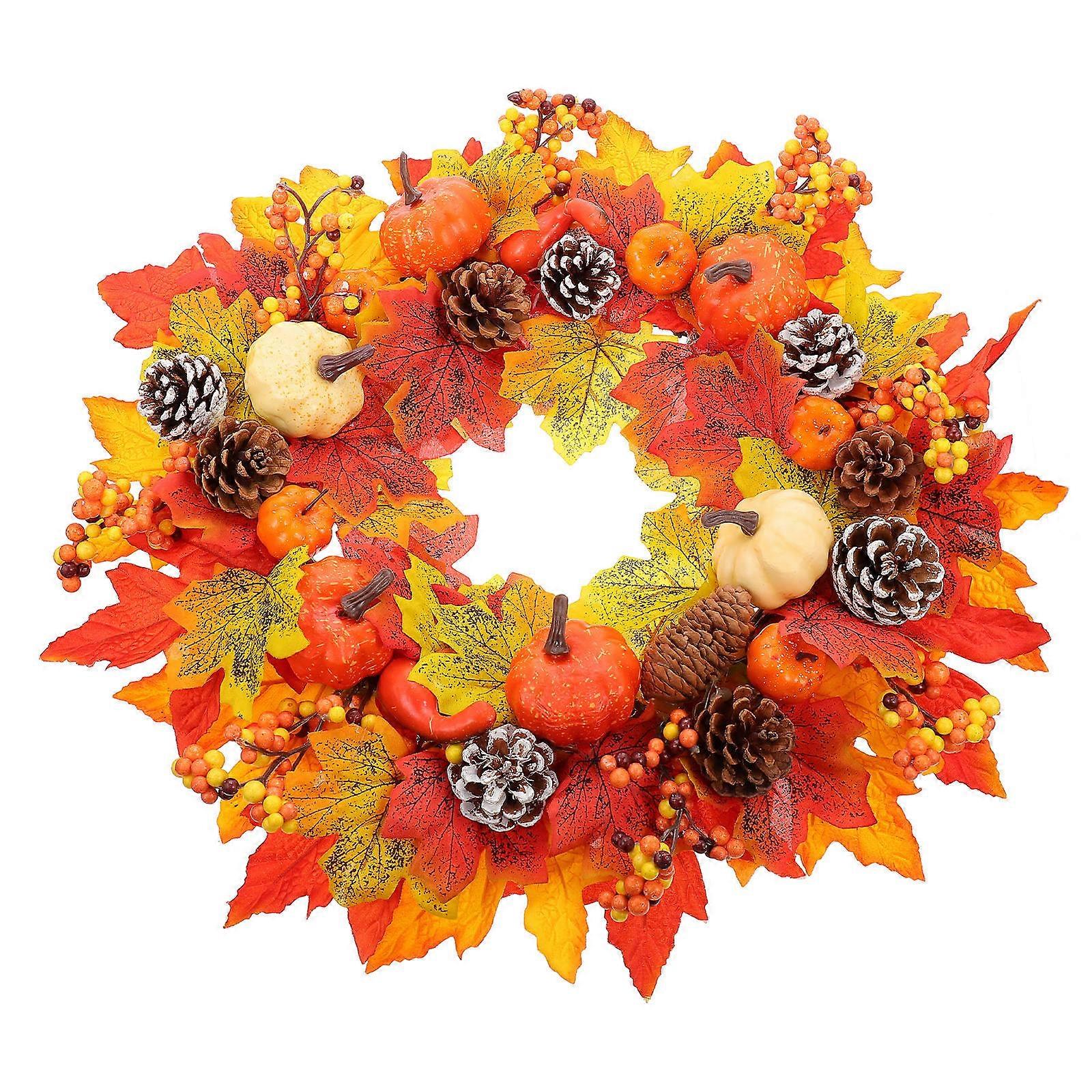 Pumpkin Candle Wreath Simulation Maple Leaf Wreath for Decoration 2Pcs