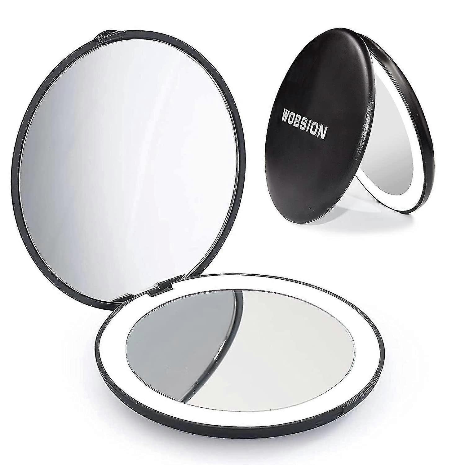 Led Compact Mirror, 10x Magnification Compact Mirror With Light,black