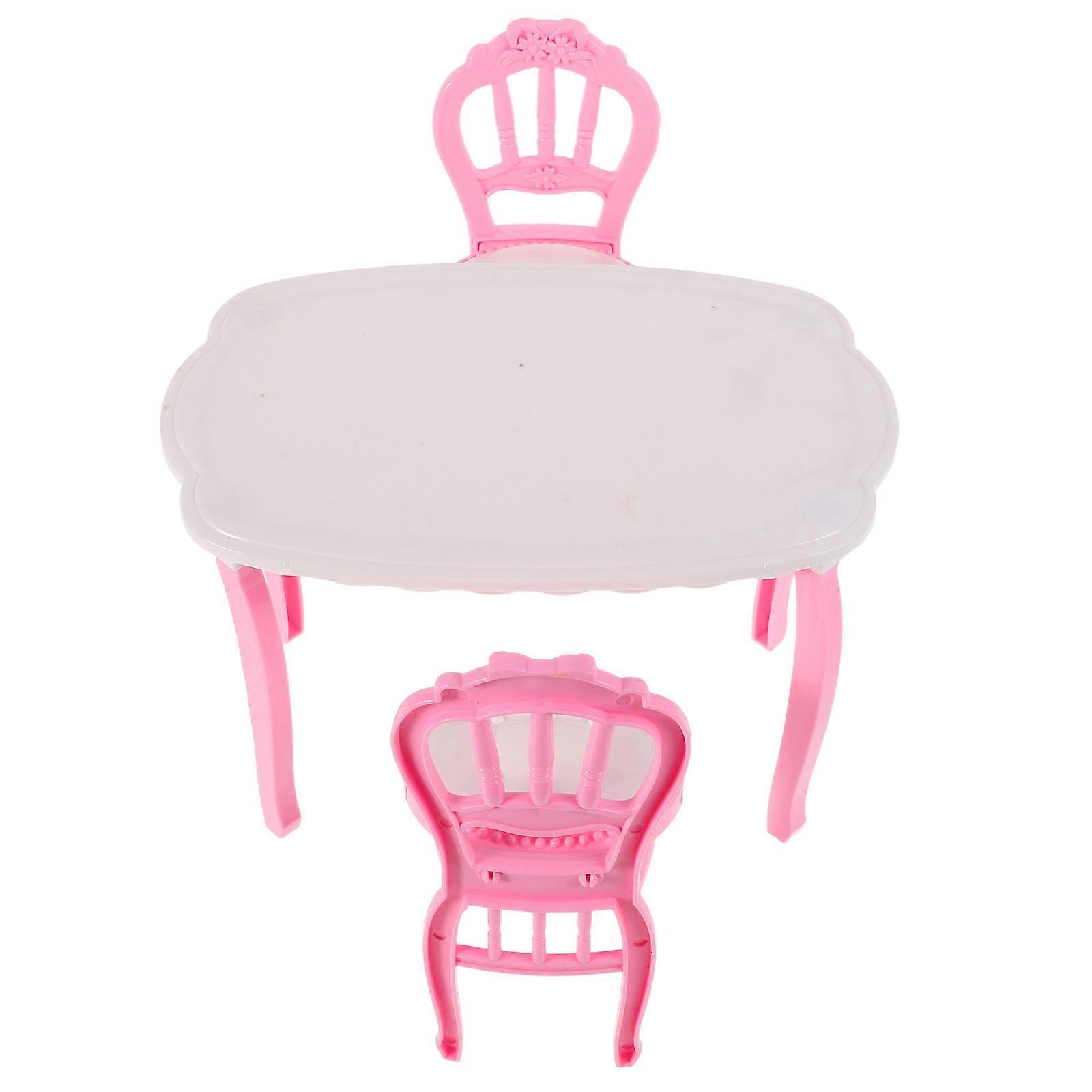 Pink Dollhouse Furniture Set for Imaginative Play with 4Sets of Table and Chairs