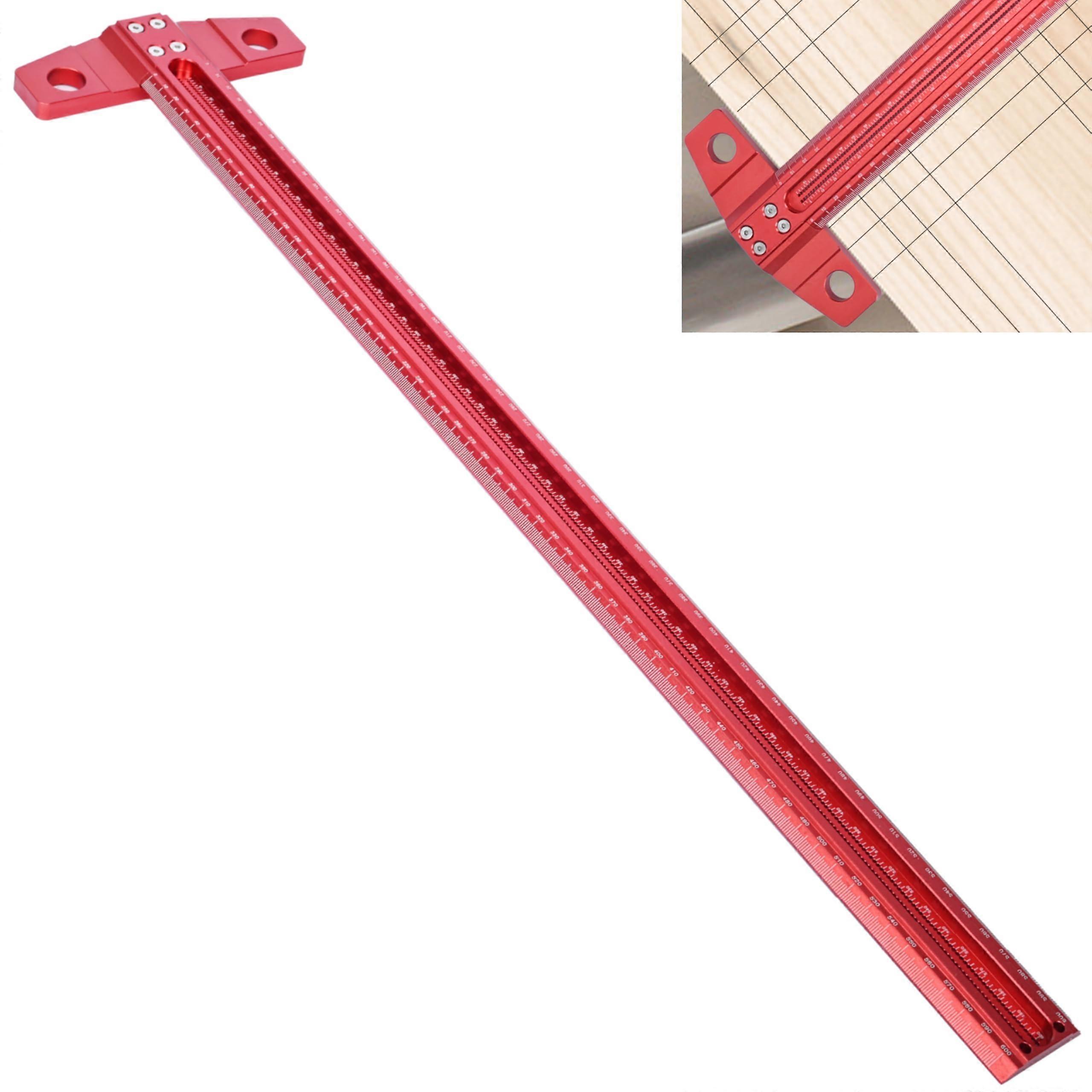 T Type Woodworking Scriber Ruler 600mm Aluminum Alloy, 90 Degree Right Angle Scriber, T Type Square Ruler for Carpenter