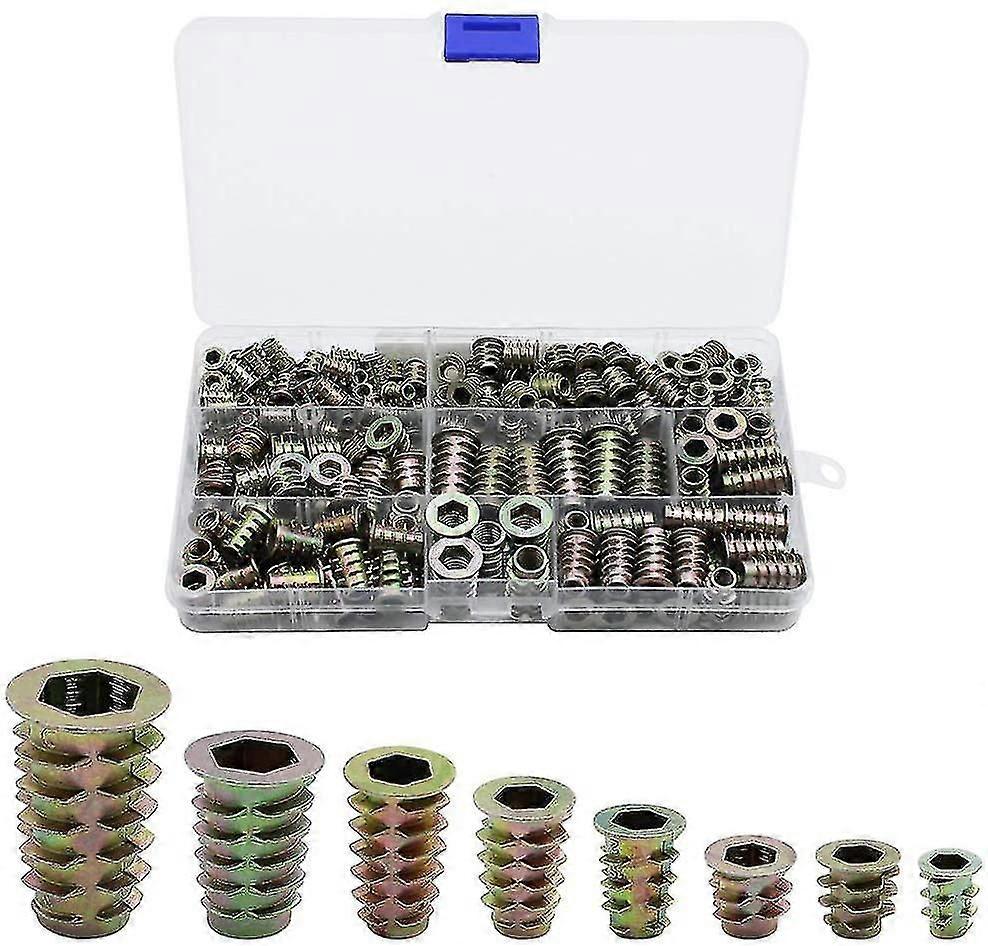 230 Pieces Zinc Alloy Hex Threaded Insert Nuts Threaded Inserts Insert Nuts External Thread M4 M5 M6 M8 For Wood Furniture Nut Tool Kit
