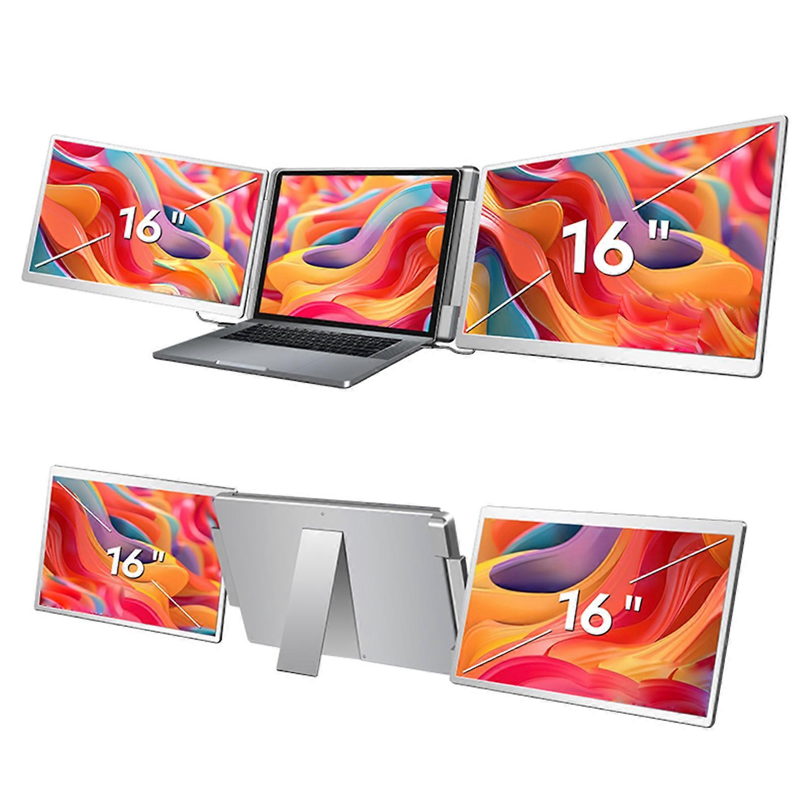 16" Laptop Screen Extender 1200P FHD Portable Triple Monitor for 12-18.5" Laptop Folding Monitor Extender with Kickstand Carrying Bag