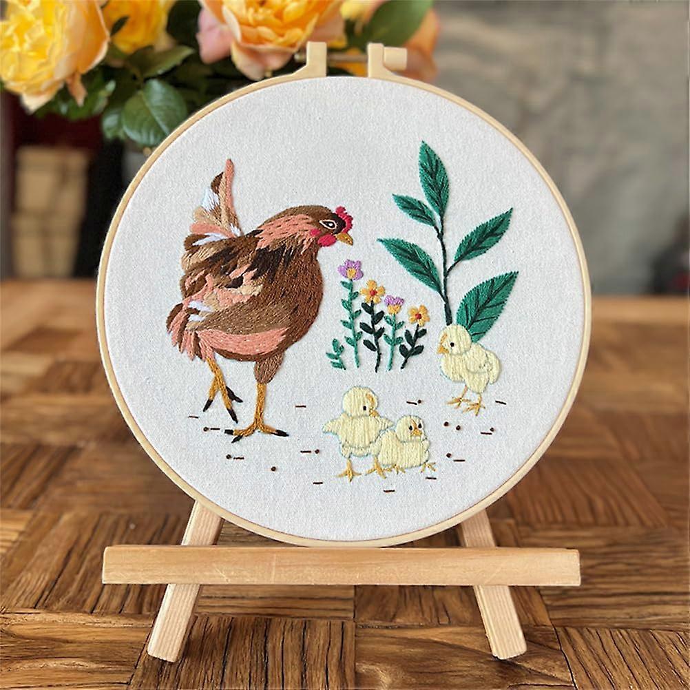 Embroidery Kit Starter Set Rooster With Printed Cross Stitch Pattern For Beginners Hoop And Instructions Rooster 2